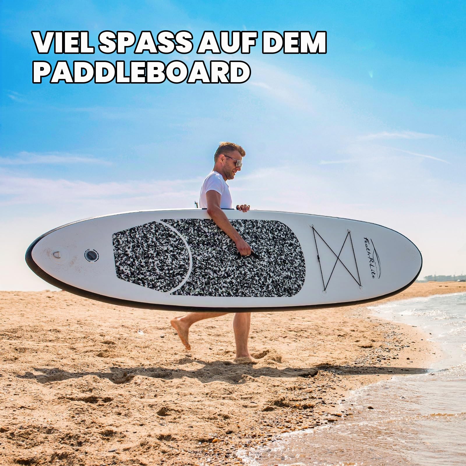 FunWater Aufblasbares Stand Up Paddle Board Surfbrett SUP Komplettes Paddleboard Zubehör Verstellbares Paddel, Pumpe, Reiserucksack, Leine, Erwachsene Paddelboard