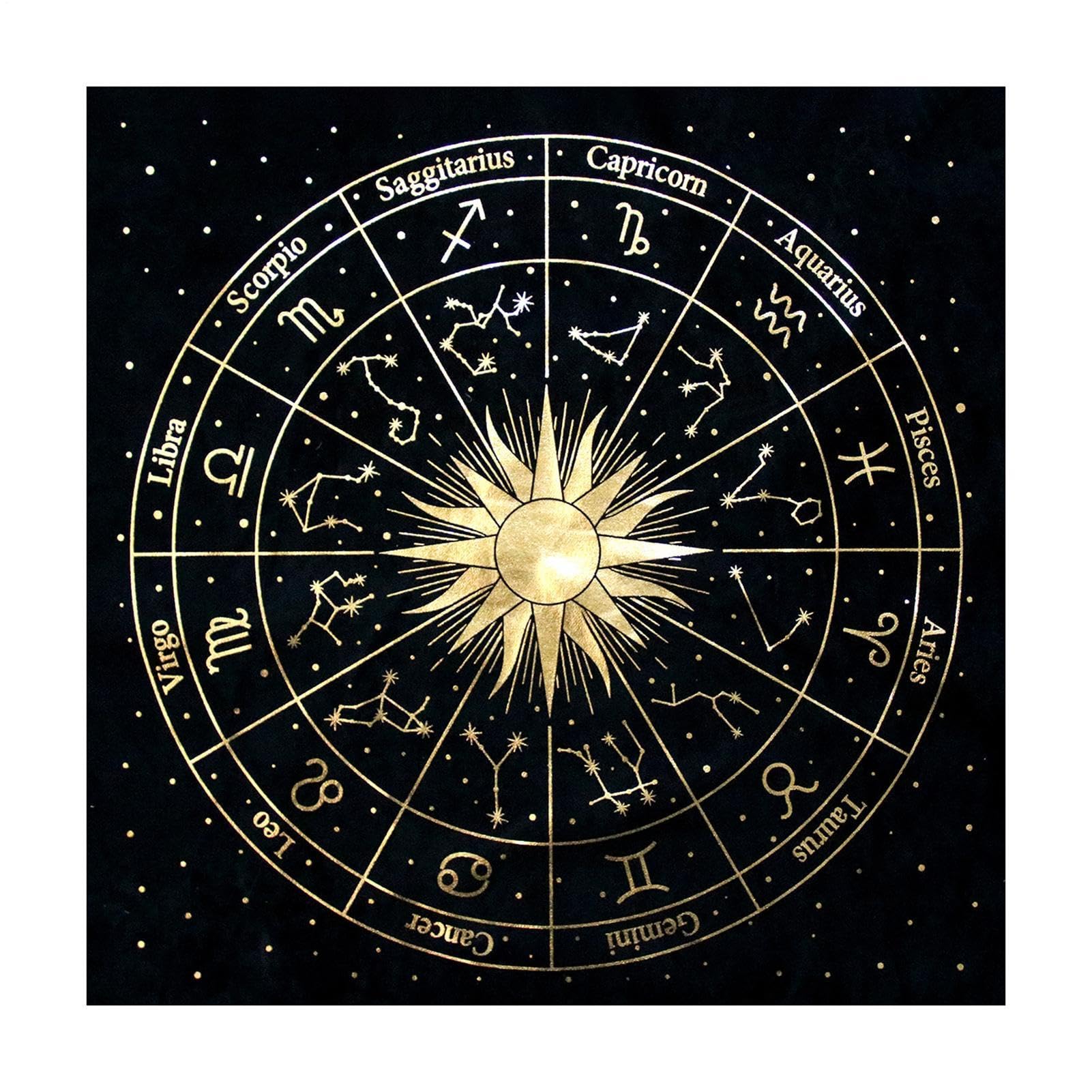 Imagen de catálogo asociada a Mantel de Tarot Terciopelo – Paño Adivinación Astrológica, Tela Altar Zodiaco Negra | Mantel Ca