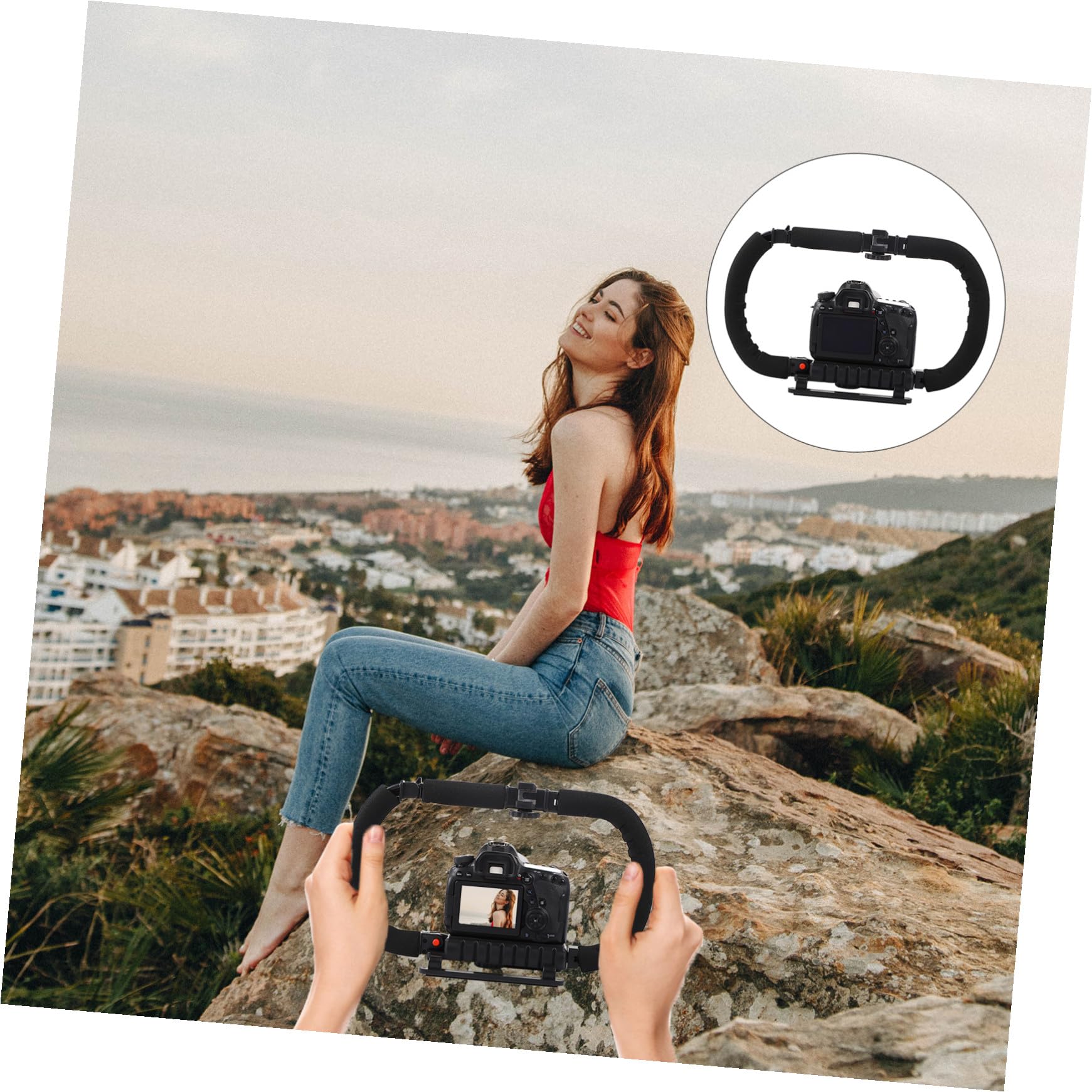 POPETPOP Stabilizzatore per Telefono e Videocamera Design Antiscivolo, Impugnatura in Spugna Ergonomica, Struttura in Plastica e Metallo 3 Porte Hot Shoe