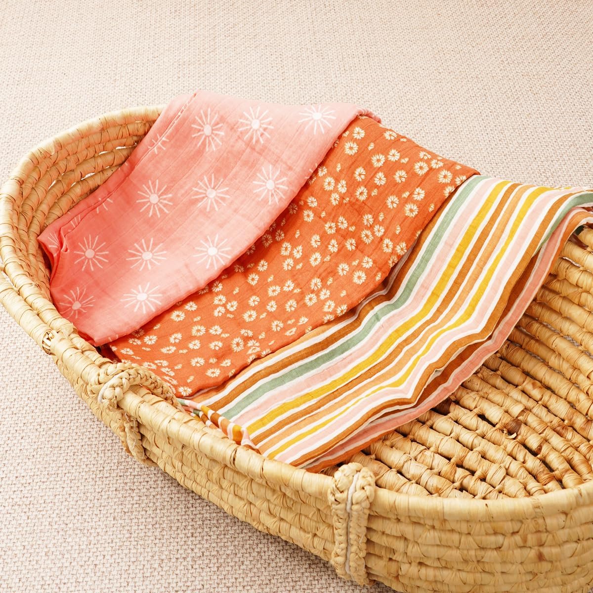 Muslin Swaddle Blankets for Baby Boys and Girls,3 Pack Breathable Soft Receiving Blanket,Large 43.3X 43.3 inches,Newborn Essentials Must Haves(Sun) - Image 4