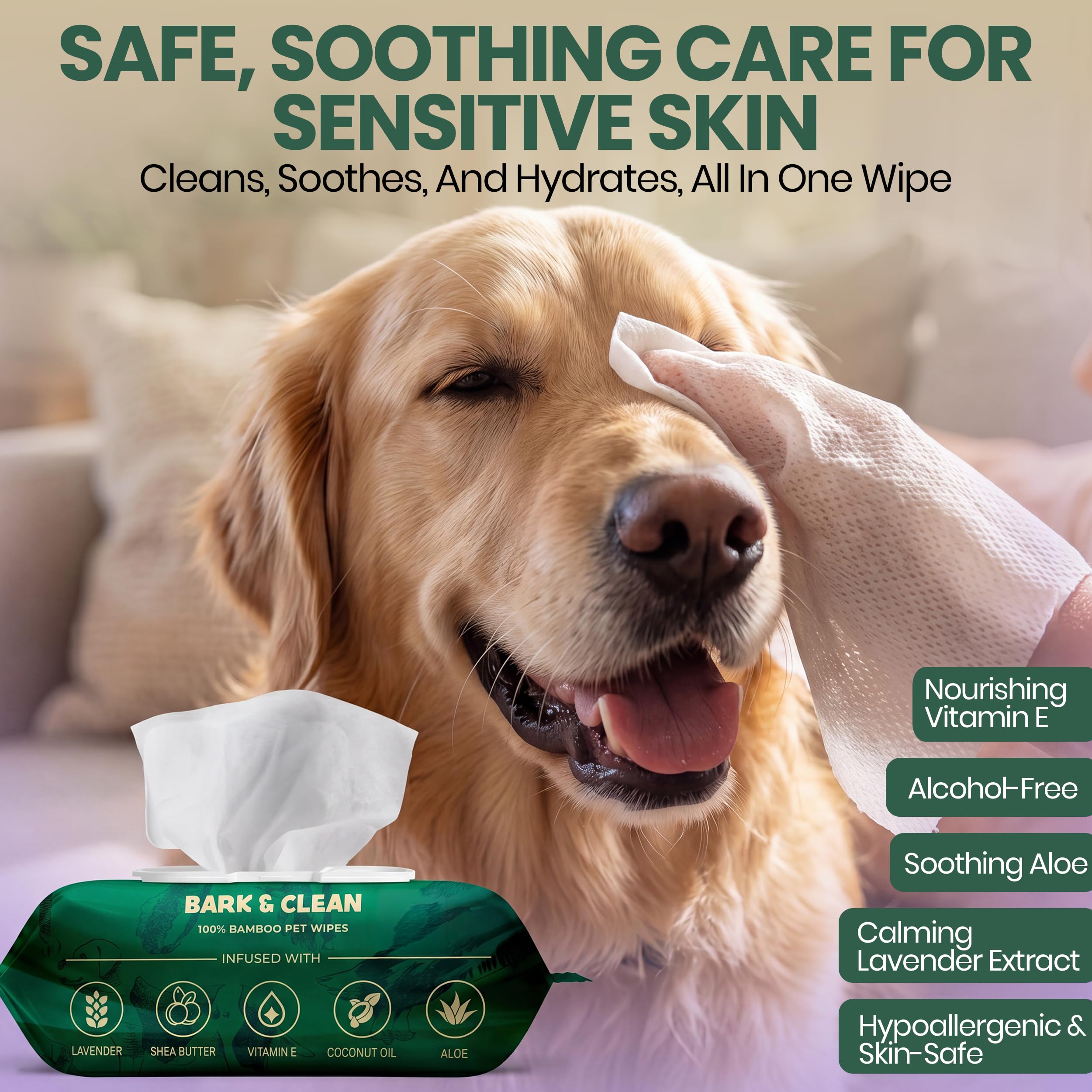 Toallitas para Perros para Limpieza y desodorización – 50 toallitas de bambú para Mascotas de 8.5 x 9 Pulgadas – Toallitas compostables e hipoalergénicas para Cachorros – Toallitas para Perros para