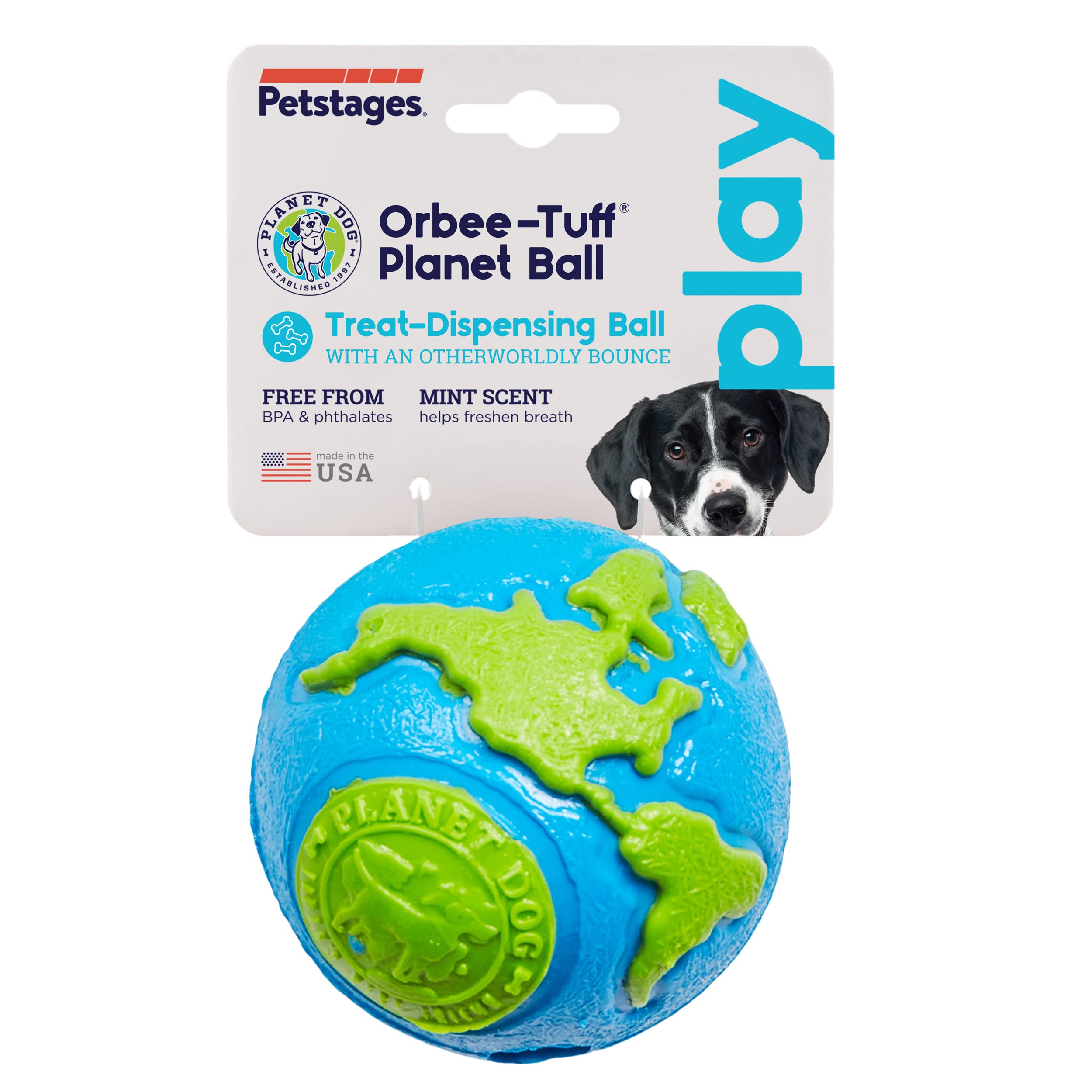 Planet Dog Orbee-Tuff Planet - Snackball für Hunde - Hundespielzeug - Blau/Grün - Groß