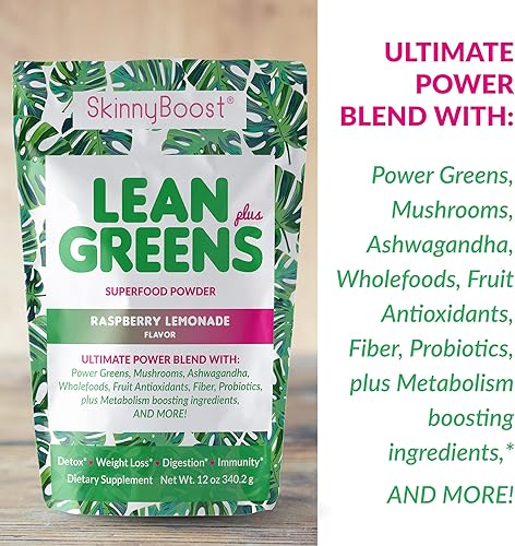 Miniatura 3 de SkinnyBoost - Verduras magras y súper alimentos en polvo - Mezcla de máxima potencia con té verde, mezcla de hongos, ashwagandha, algas espirulina y