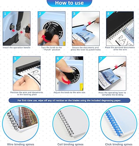 Miniatura 5 de Rayson TD-132 Máquina de encuadernación de alambre, carpeta de bobina en espiral de 32 agujeros, paso 3:1, perfora 12 hojas, une hasta 120 hojas,
