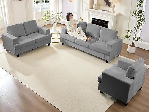 Miniatura 9 de Mjkone Juego de sofá modular de 3 piezas de 82 pulgadas de ancho y sofá biplaza con sillón para sala de estar, juegos de sofás modulares de 3 plazas