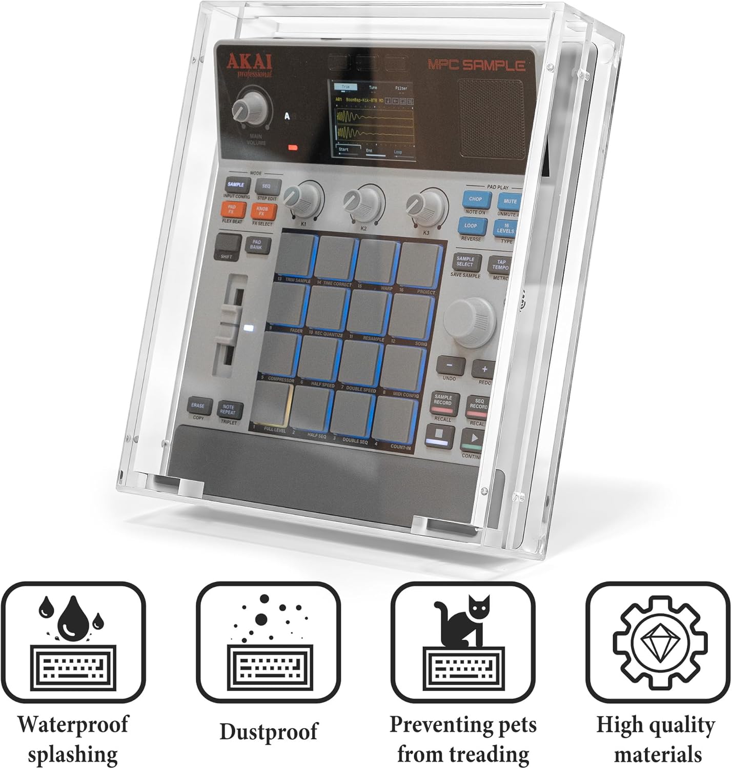 Geekria Audio Sampler Acrylic Protective Case/Dust cover, Compatible with Akai Professional MPC Sample Portable Groovebox, Magnetic Opening and Closing Design