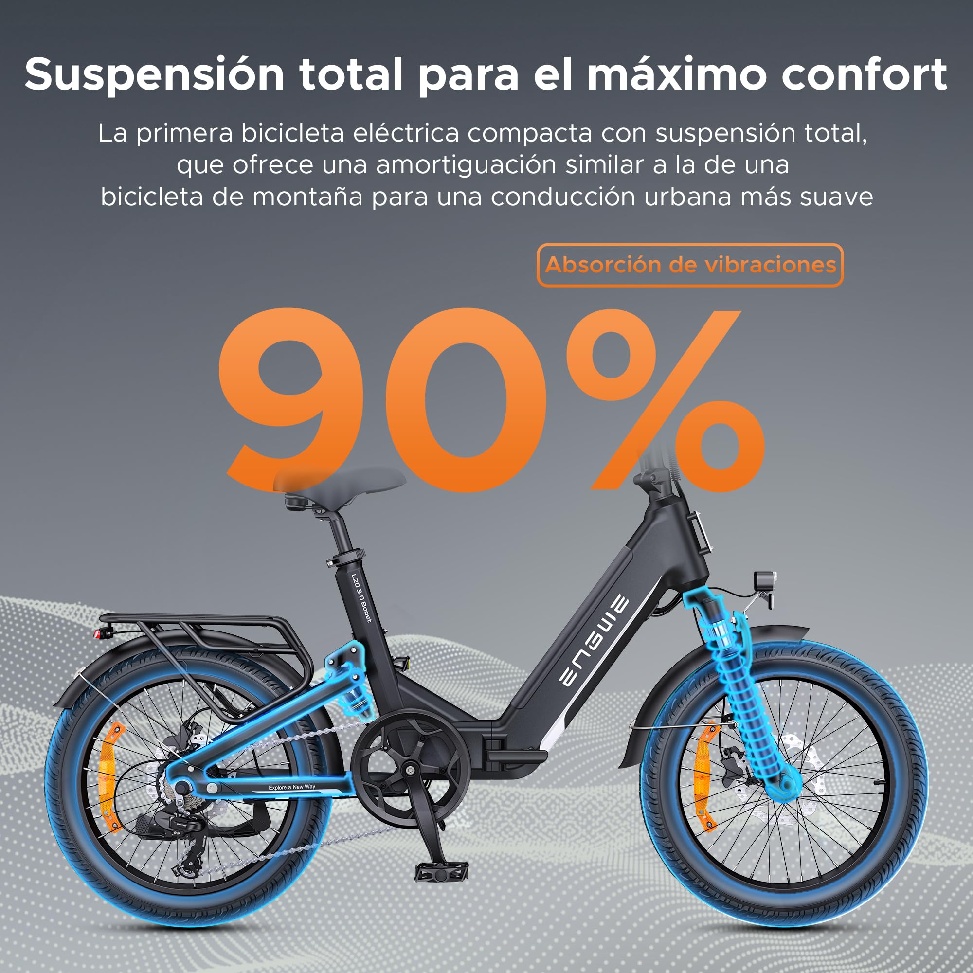 ENGWE L20 3.0 Boost Bicicleta eléctrica, batería de 48 V y 13,5 Ah, hasta 135 km, Sensor de par y Frenos hidráulicos, neumáticos 20x3,0, compatibilidad con aplicación