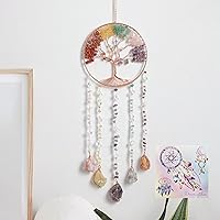 Vista 11 de Atrapasueños del árbol de la vida, Dreamsum atrapasueños para adultos con cristal de arco iris, hecho a mano, ágata dorada, decoración de ventana
