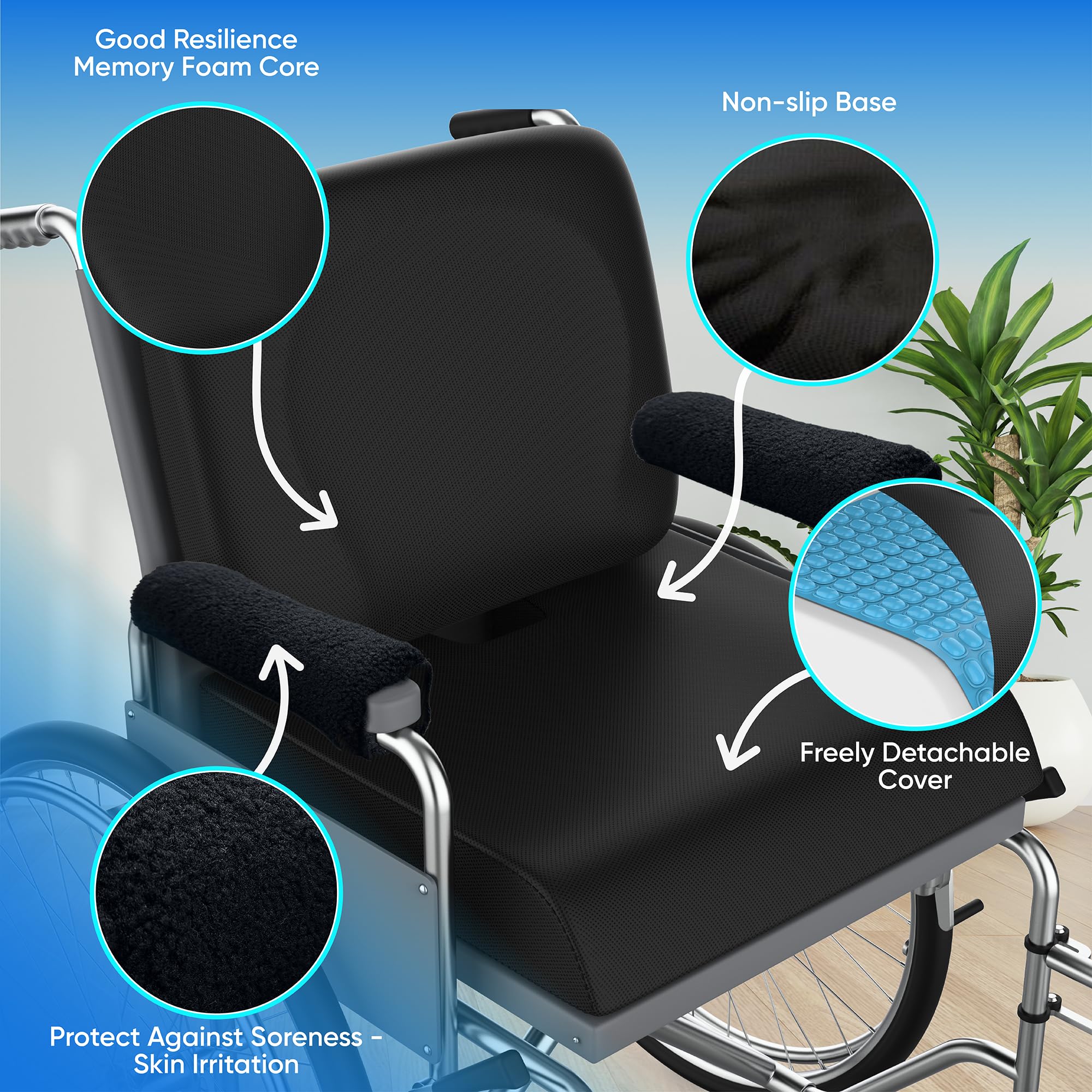 CUSHIO Wheelchair Cushion For Pressure Relief - (2-Piece Set) 18"x16" Anti-Slip Wheelchair Seat