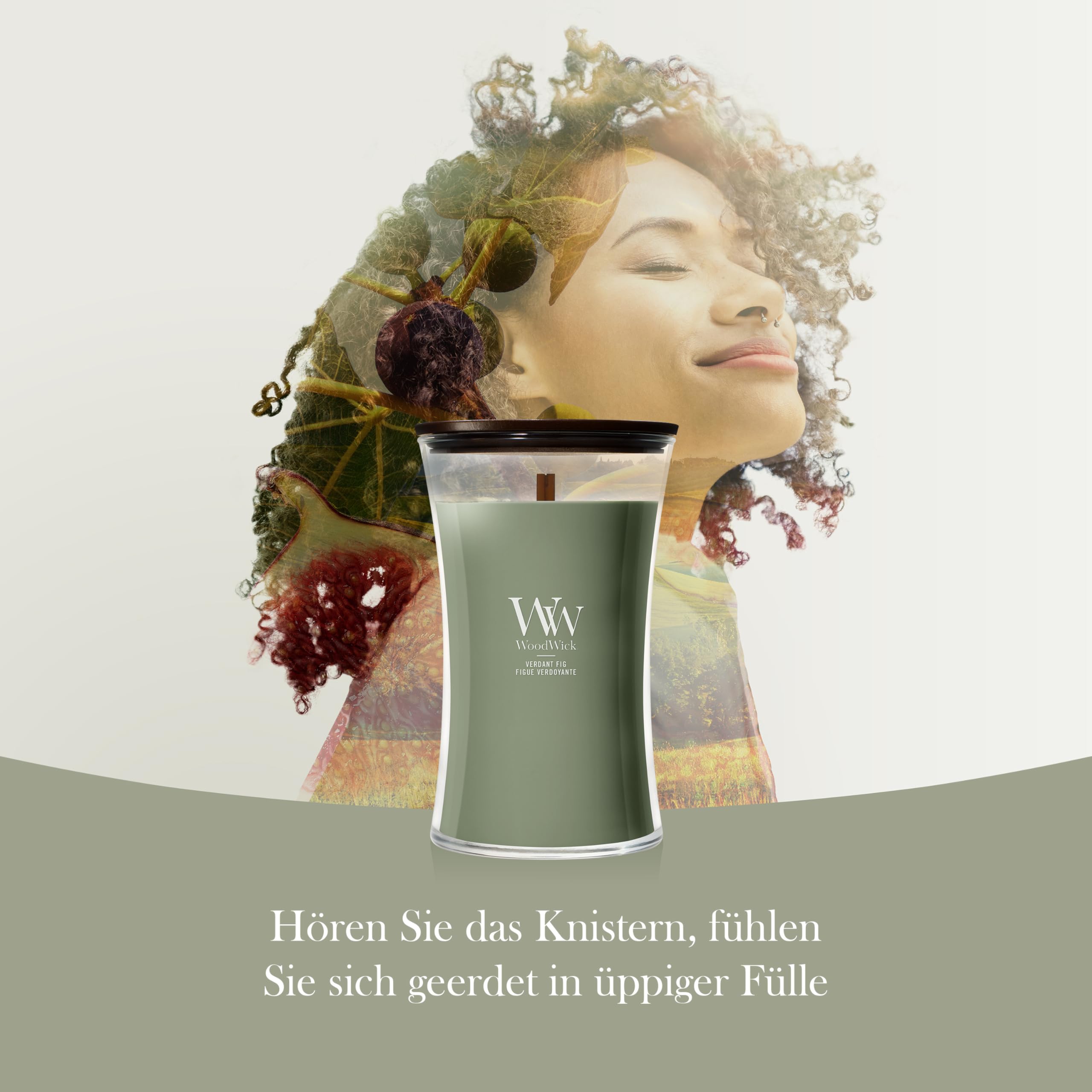 WoodWick Duftkerze | Große Sanduhr-Kerze | Verdant Fig | Perfekte Geschenke für Frauen