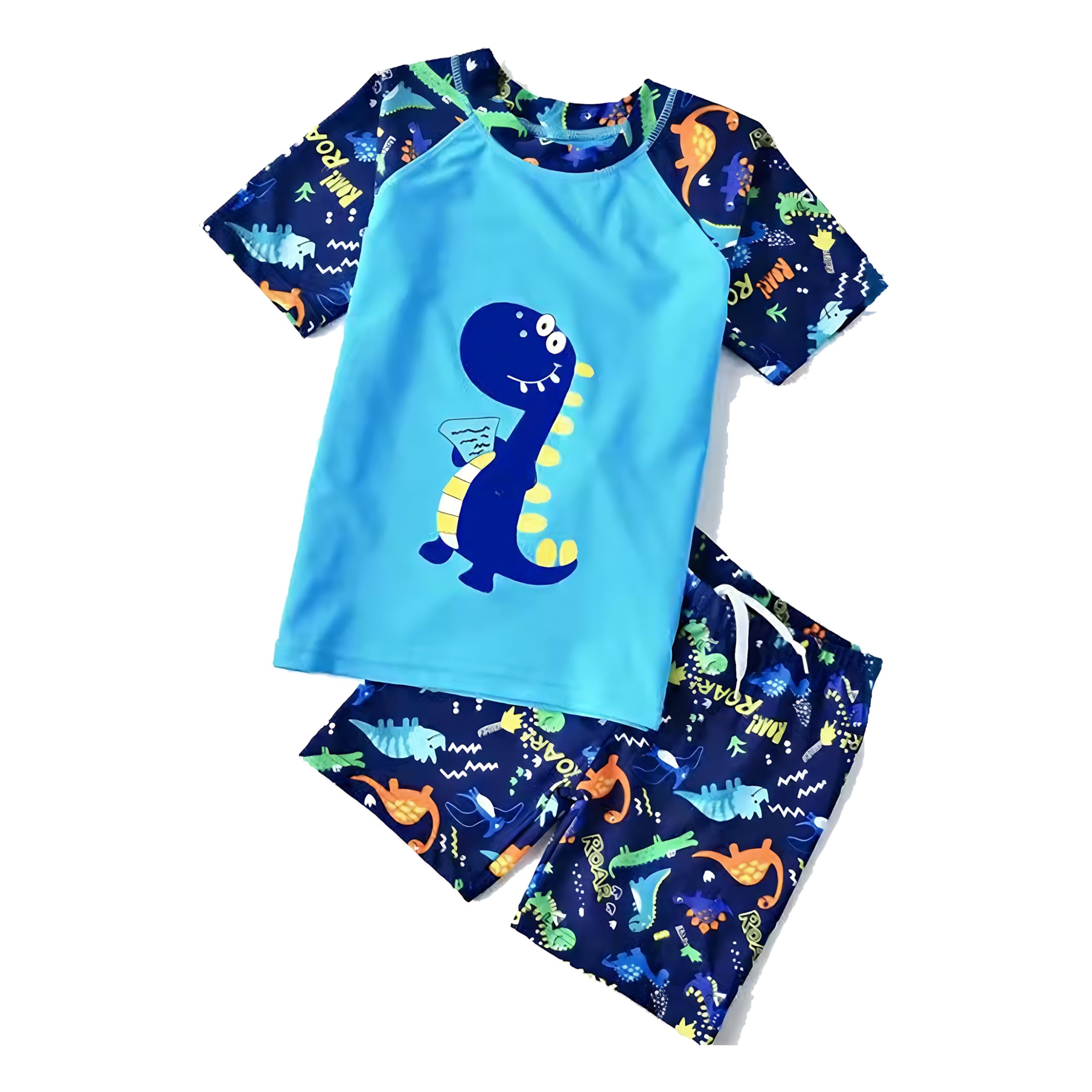 Jungen-Badeanzug, Zweiteiliger Badeanzug für Kinder, Rashguard, T-Shirt, Badeshort-Set, Dinosaurier-Bademode