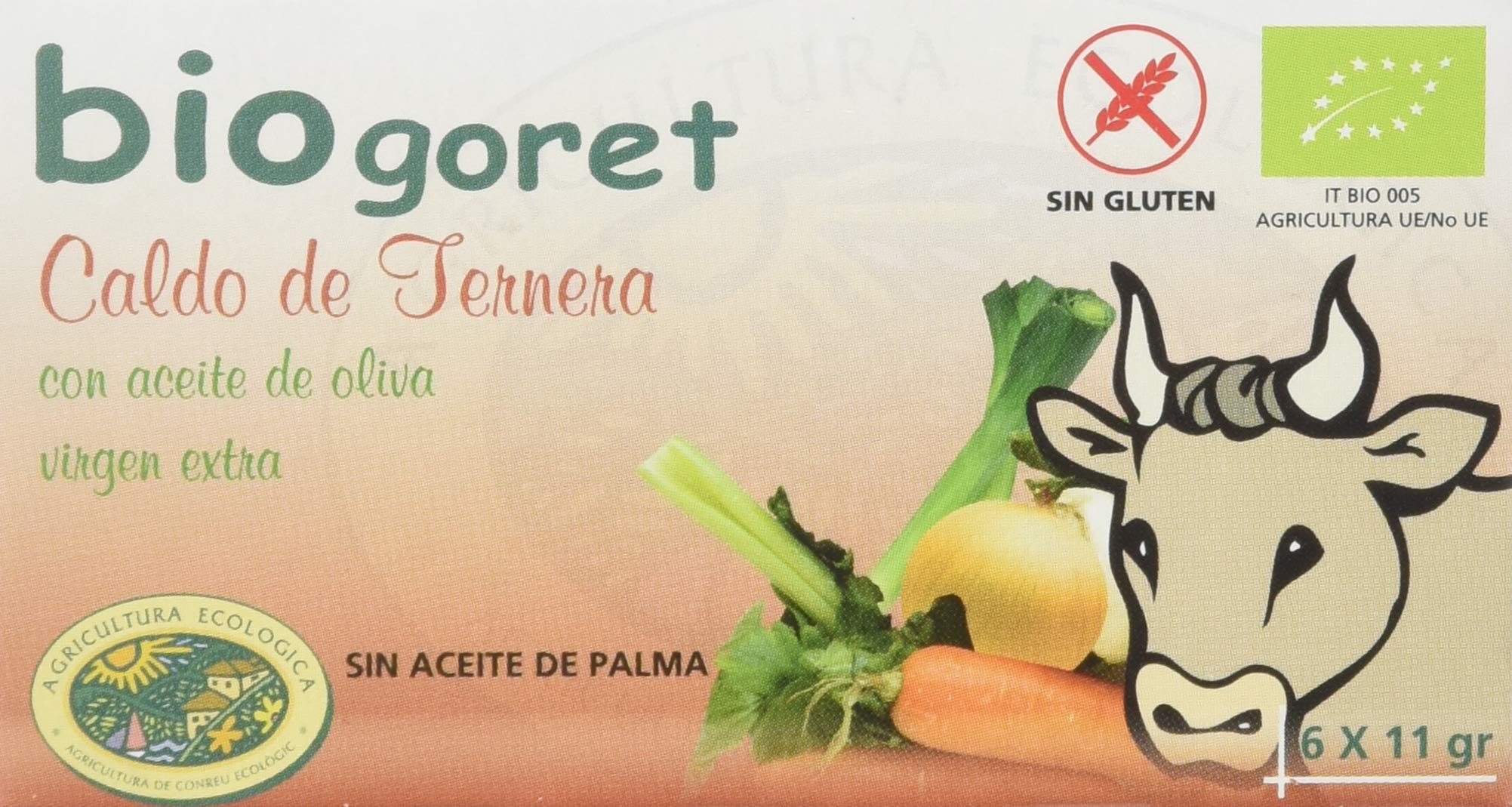 Cubitos de Caldo de Ternera con Verduras Ecológicos 6x11gr, 66 Gramo