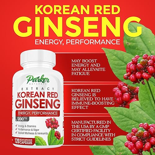Miniatura 5 de Parker Naturals Extracto de ginseng rojo coreano, extracto de 1300 mg con raíz de jengibre y pimienta negra, suplemento de 20% de ginsenósidos