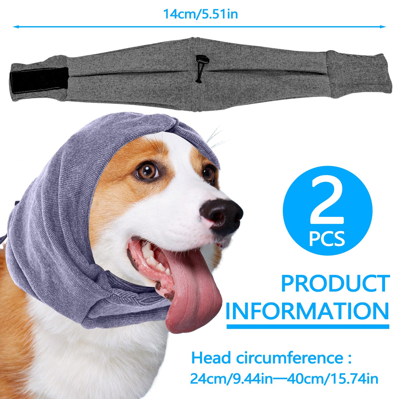 Huakaile 2 Pack Dog Ear Muffs Noise Protection, Calming Dog Snood Hoodie with Hook and Loop - Image 2
