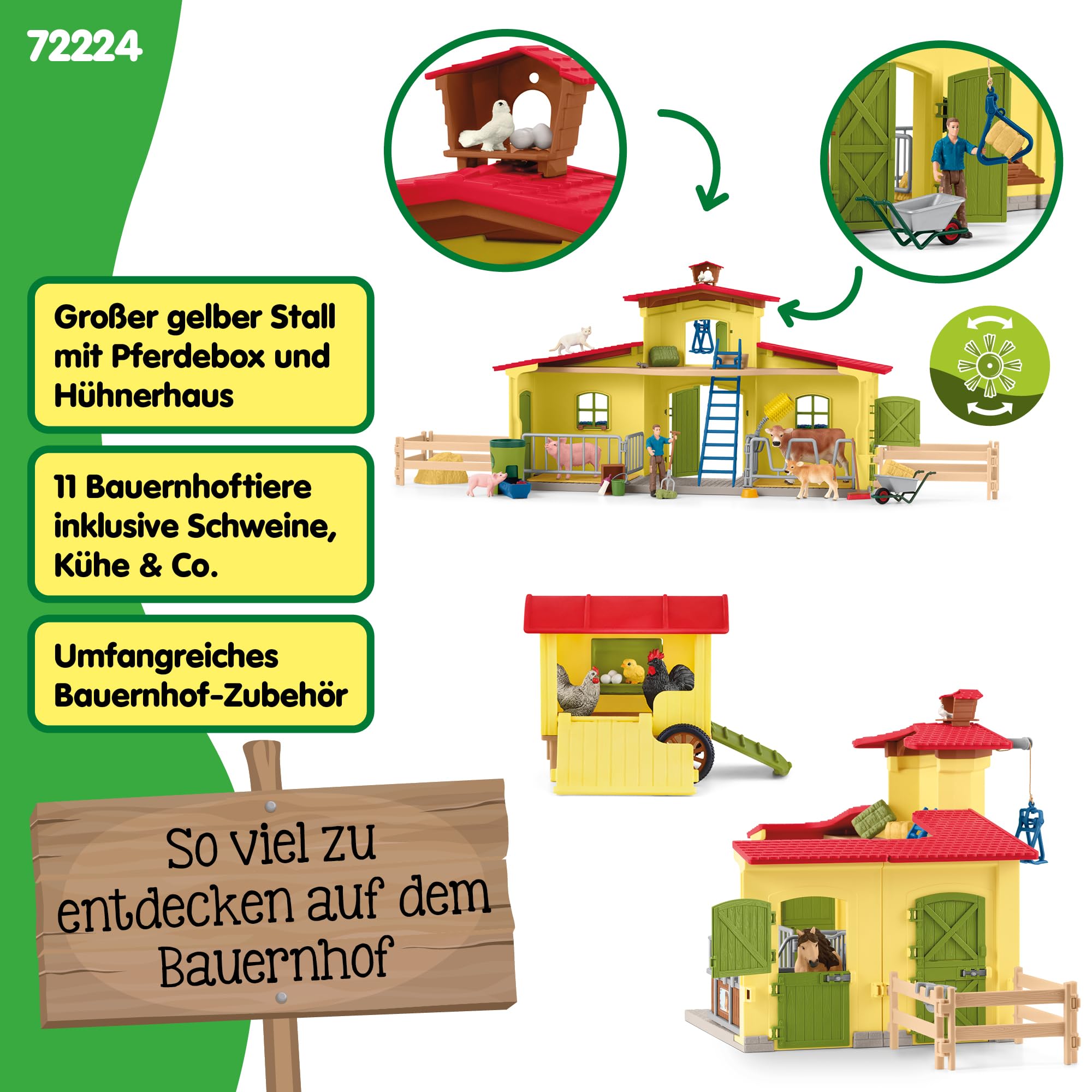 Schleich Farm World | Farm mit Hühnerstall und Pferdebox 72224 | 123 Teile | detailgetreues schleich Tiere Set | Bauernhof Spielzeug ab 3 Jahre | exklusiv bei Amazon