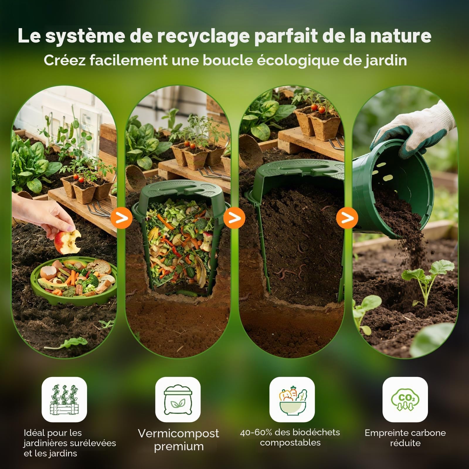 8L Souterrain Composteur de Jardin avec Couvercle,PVC Lombricomposteur avec Trous de Ventilation,Organique Composteur pour Améliorer Sol Plantes,pour Jardins,Massifs de Fleurs,Cours 24x23cm