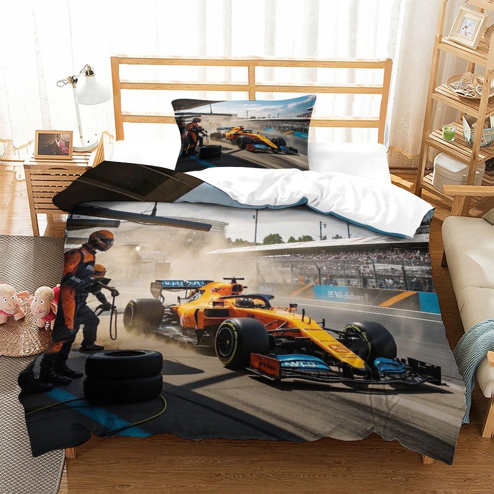 LILIlaobiao 3D Printed Grand Prix Racing Quilt Cover Breathable Duvet Cover Formula racing Comforter Cover with Pillowcase Bedding Set Microfiber for Childs & Adults 3 Pieces Single（135x200cm）