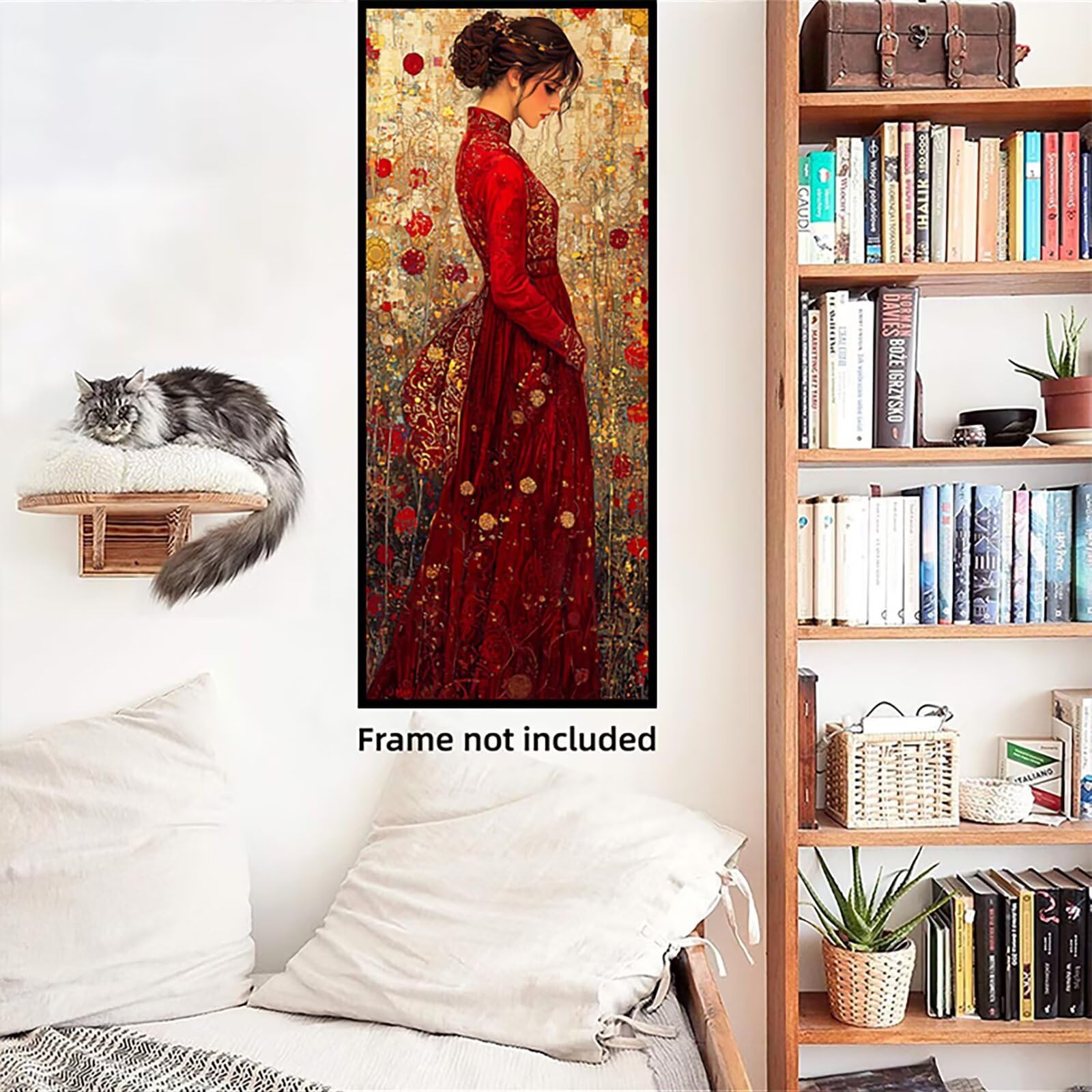 Malen Nach Zahlen 50x150cm Leinwand Rotkleidete Frau Malen Nach Zahlen Erwachsene mit Ohne Rahmen, DIY Kreativ Set für Erwachsene mit Pinseln und Acrylfarbe, Deko Blume Landschaft Geschenk, P0M-743