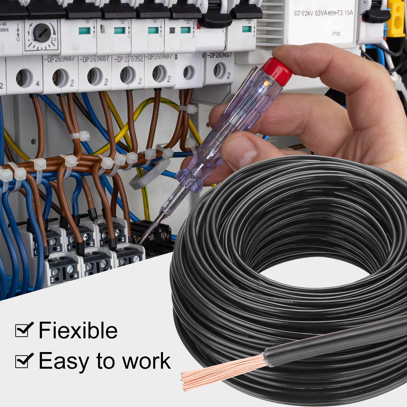 QUARKZMAN Kabel elektryczny z izolacją miedzianą 12 AWG 200 stóp kabel przyłączeniowy THHN kabel do dzwonka przemysłowego okablowanie do przyczepy 600 V aukcja UL czarny