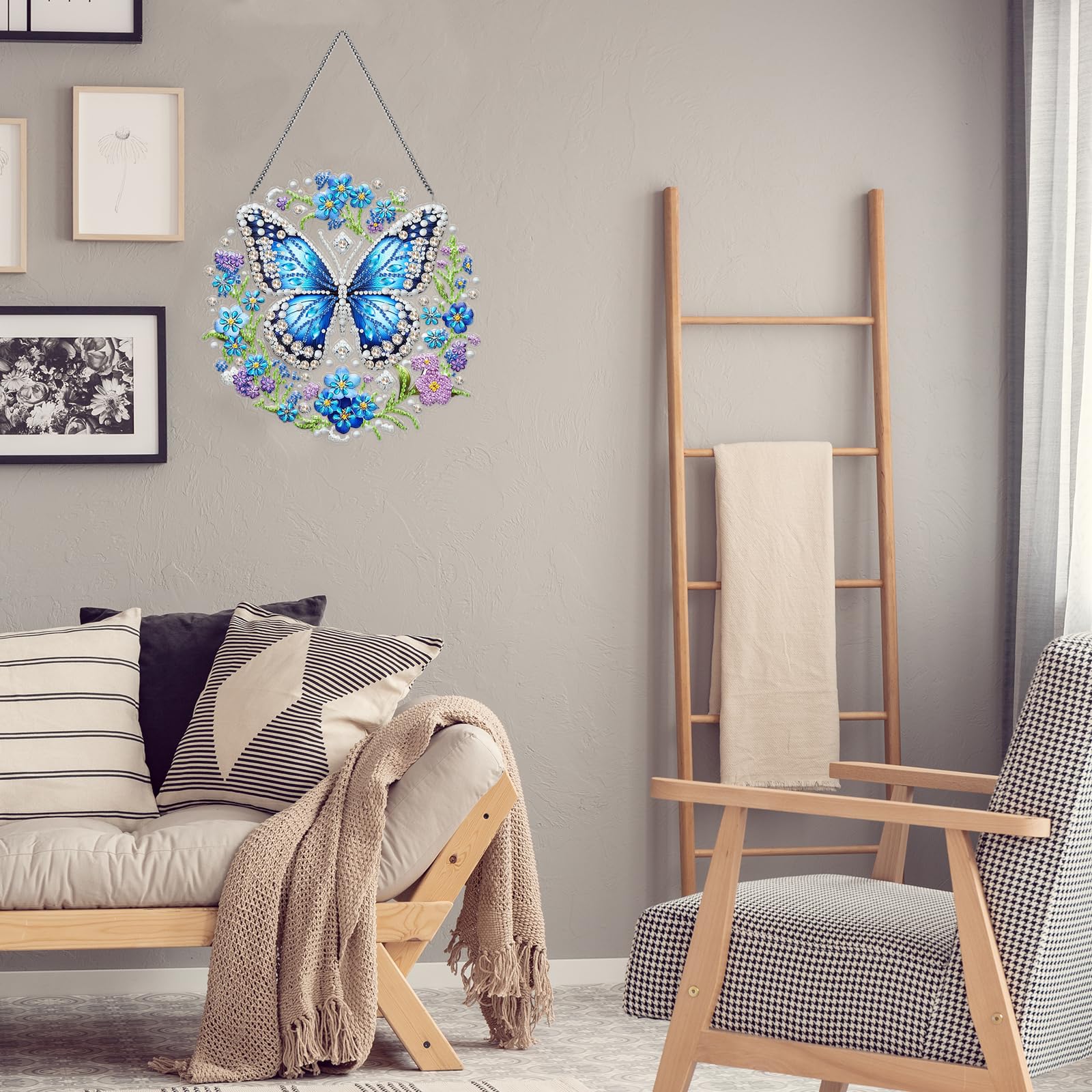 ZYJBD Doe-het-zelf kit - Libelle & Bloemen Dubbelzijdige Diamant Schilderij Hanger, 20 cm x 20 cm, Hedendaagse Kunst Craft Kit voor Volwassenen, Niet Opvouwbaar