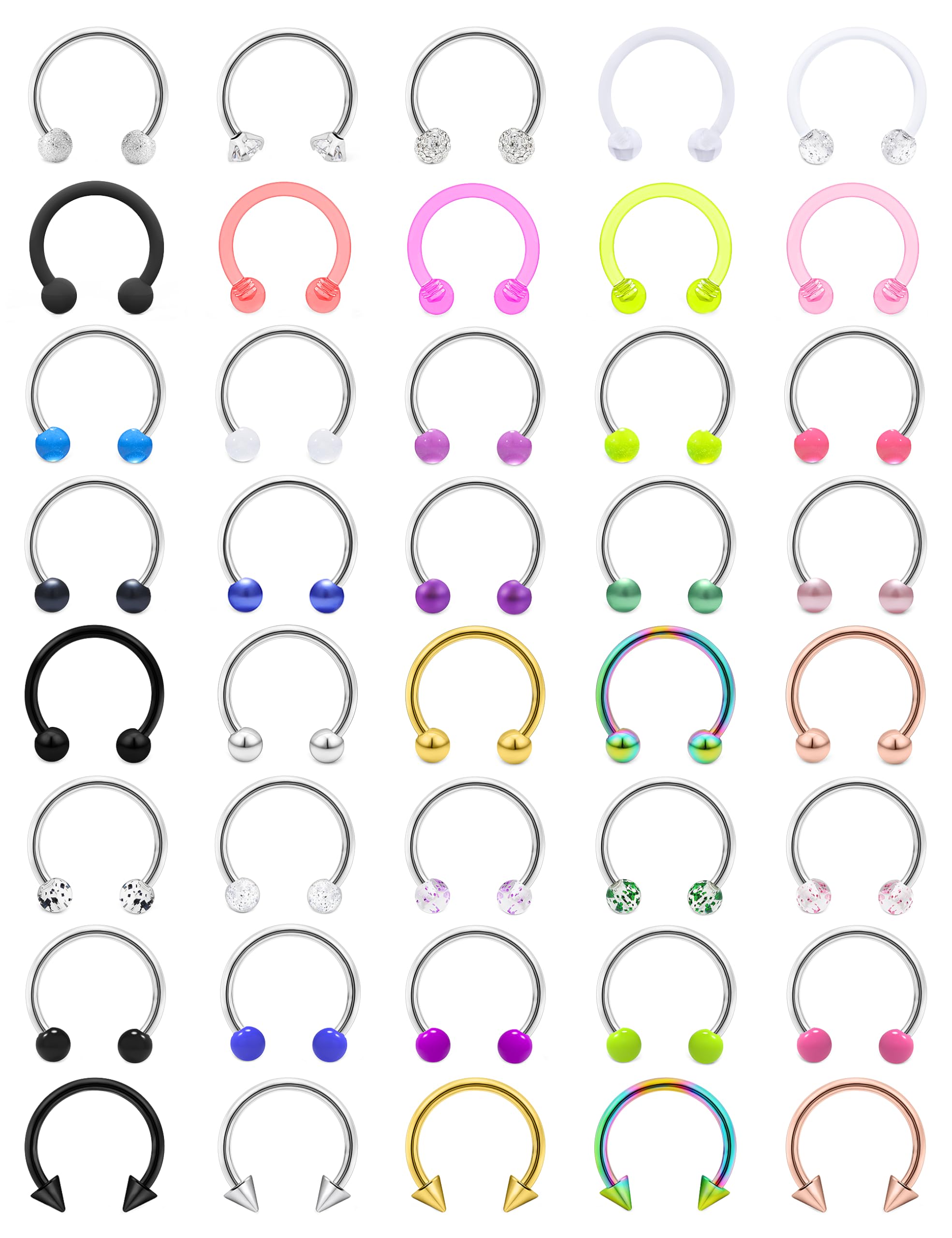 14G 16G 18G Septum Rings Piercing Jewelry 316L Stainless Surgical Steel Horseshoe Septum Nose Rings Snake Bite Lip Ring Daith Rook Earrings Smiley Piercing Jewelry for Women Men 8MM 10MM 12MM