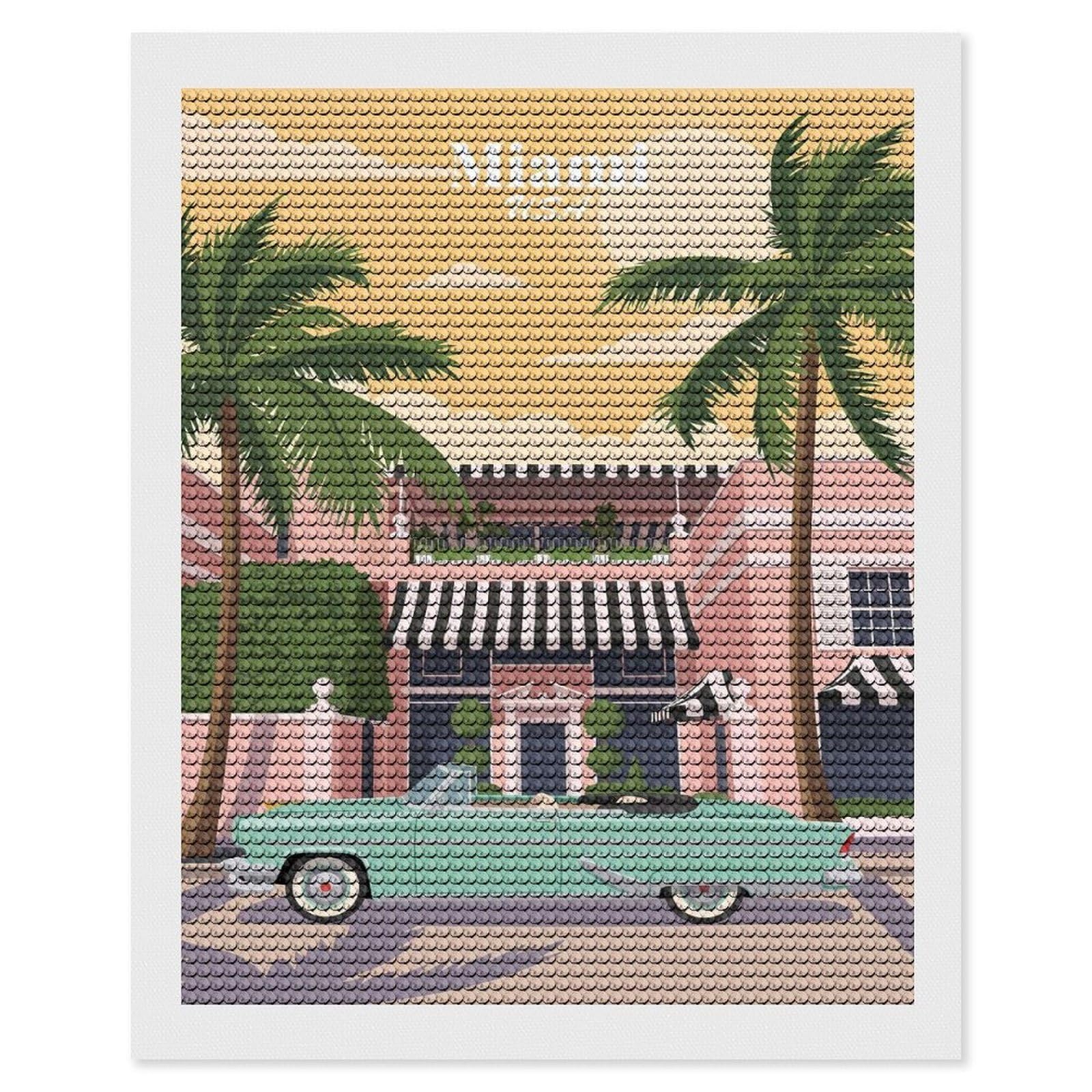 Junmoney Miami Retro Convertible Diamond Painting Canvas Set 16"x20", for Women, Mindful Craft Activity, Cosy Home Accent, Festive Craft Gift
