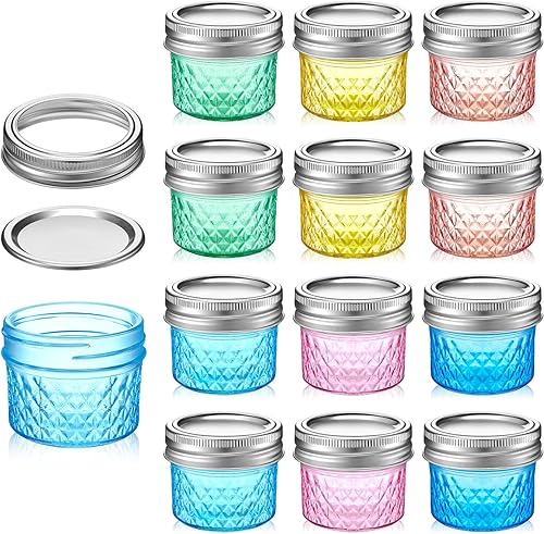 12 tarros de conservas Mason de 4 onzas con tapas regulares, mini tarros de miel para regalos de boda, baby shower, proyectos de bricolaje, velas,