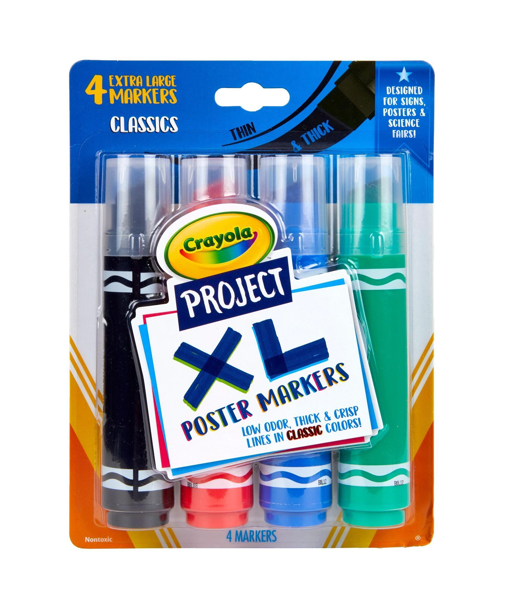 Amazon.com: Crayola XL Poster Markers 4ct, Assorted Classic Colors