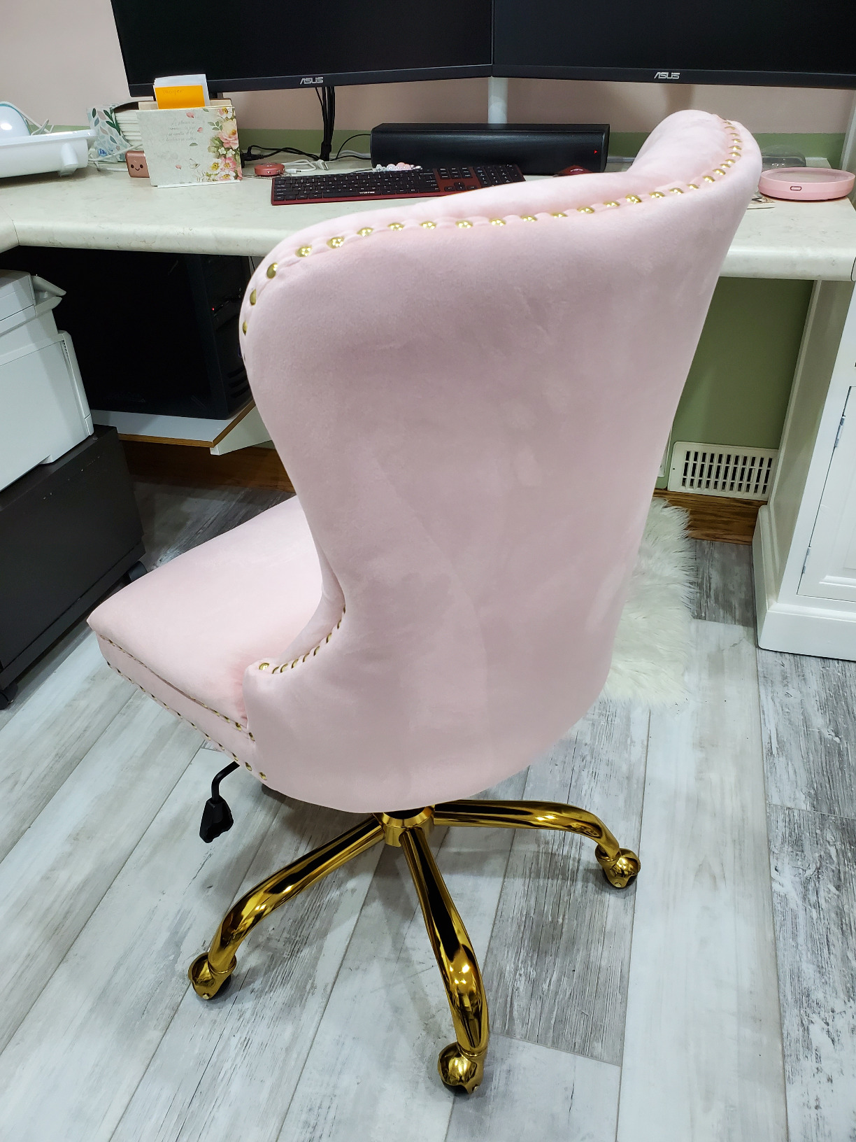 43/mo Finance ZHENGHAO Velvet Vanity Chair with Gold Swivel Base