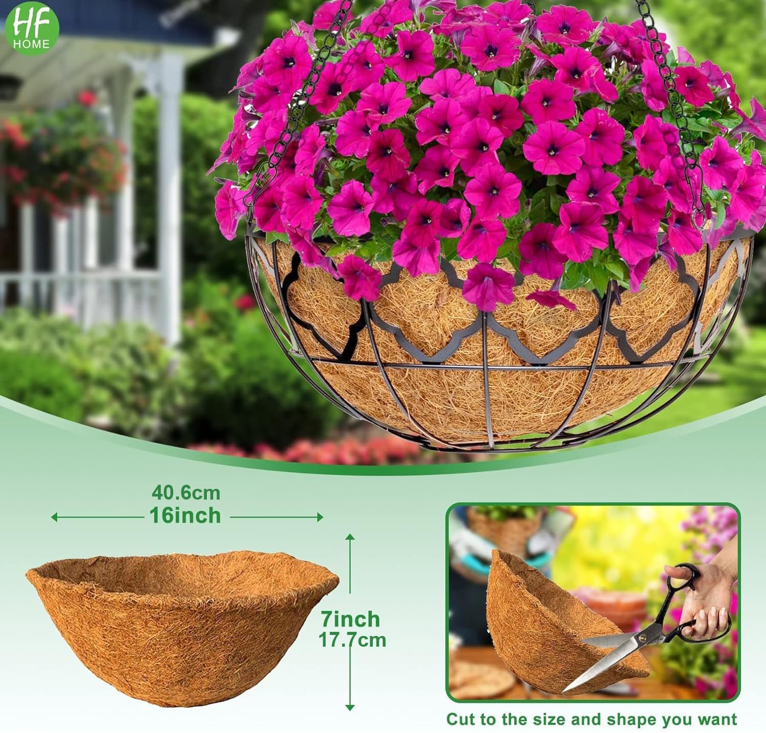 HFHOME 4 pezzi 40,5 cm, fodera rotonda in cocco, fodera di ricambio in fibra di cocco, fodera per fioriera per appendere cesti, vasi da fiori da giardino in balcone o giardino