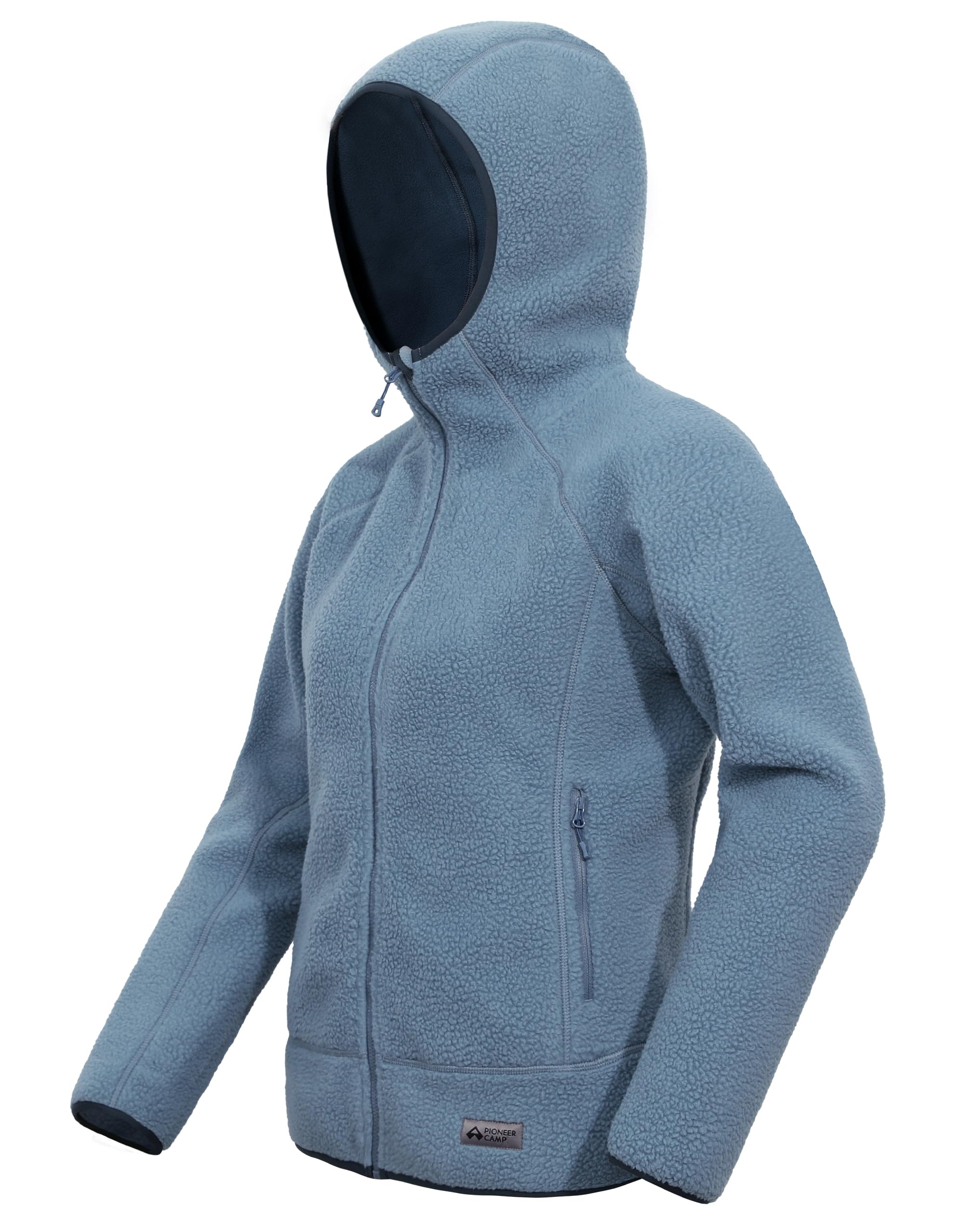 Pioneer Camp Damen Outdoor Fleecejacke mit Kapuze, Dreifach Isoliert, Seitentaschen, Dehnbarer Saum für Wandern, Camping