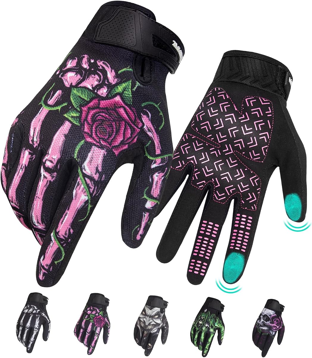 Motorcycle Gloves for Men Women Touchscreen, Lightweight Dirt Bike Glove Non-Slip, Skeleton Motorcycle Riding Glove