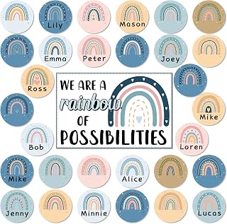 Boho Rainbow Bulletin Board Classroom Decoration Motivational Cutouts Positive Inspirational We are A Rainbow of Possibilities Blue Rainbow Bulletin Board Set for Classroom School Home Wall Decor