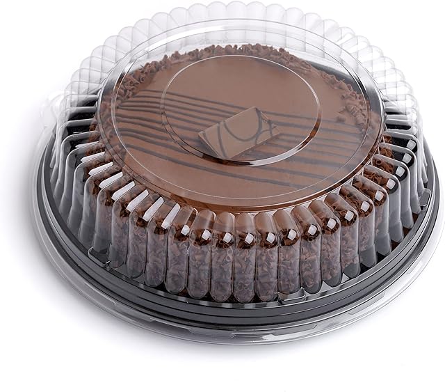 Set of 3 Elegant Round Plastic Serving Platter Tray with Lid | Sandwich Tray with Lid | Food Platter with Secure Dome Lid | Buffet Tray with Lid - 12" (30cm)  Black Tray