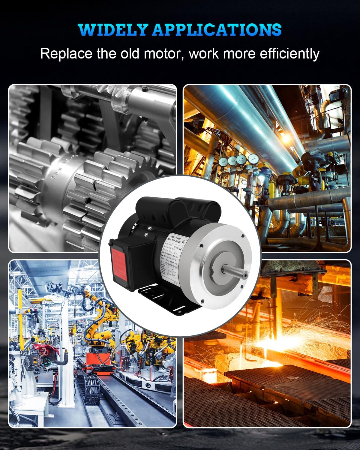 Electric Motor 1.5HP, 3450RPM Single Phase Motor, General Purpose Motor, 56C Frame 5/8" Shaft Diameter TEFC 115/230V