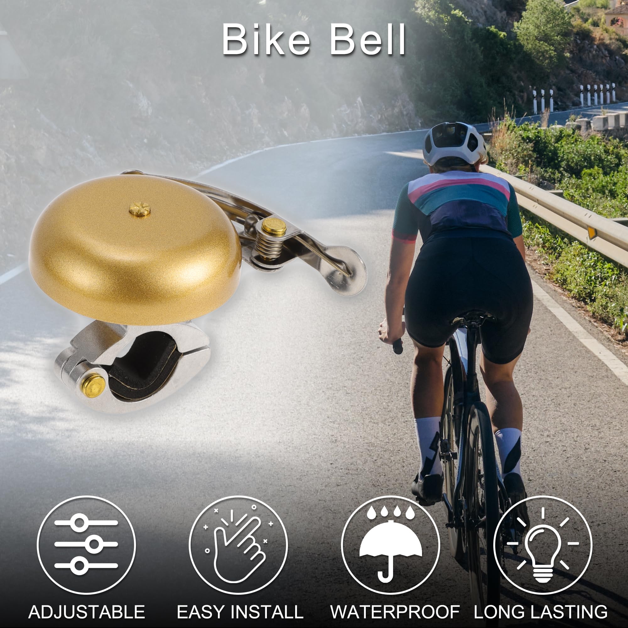 TUCKBOLD Mountain Bike Road Bike Bicycle Trigger Bell 100DB Retro Crisp Ringing Loud Sound Horn Adjustable Cycling Handlebar Bell Gold Tone for Adults Children - Image 2