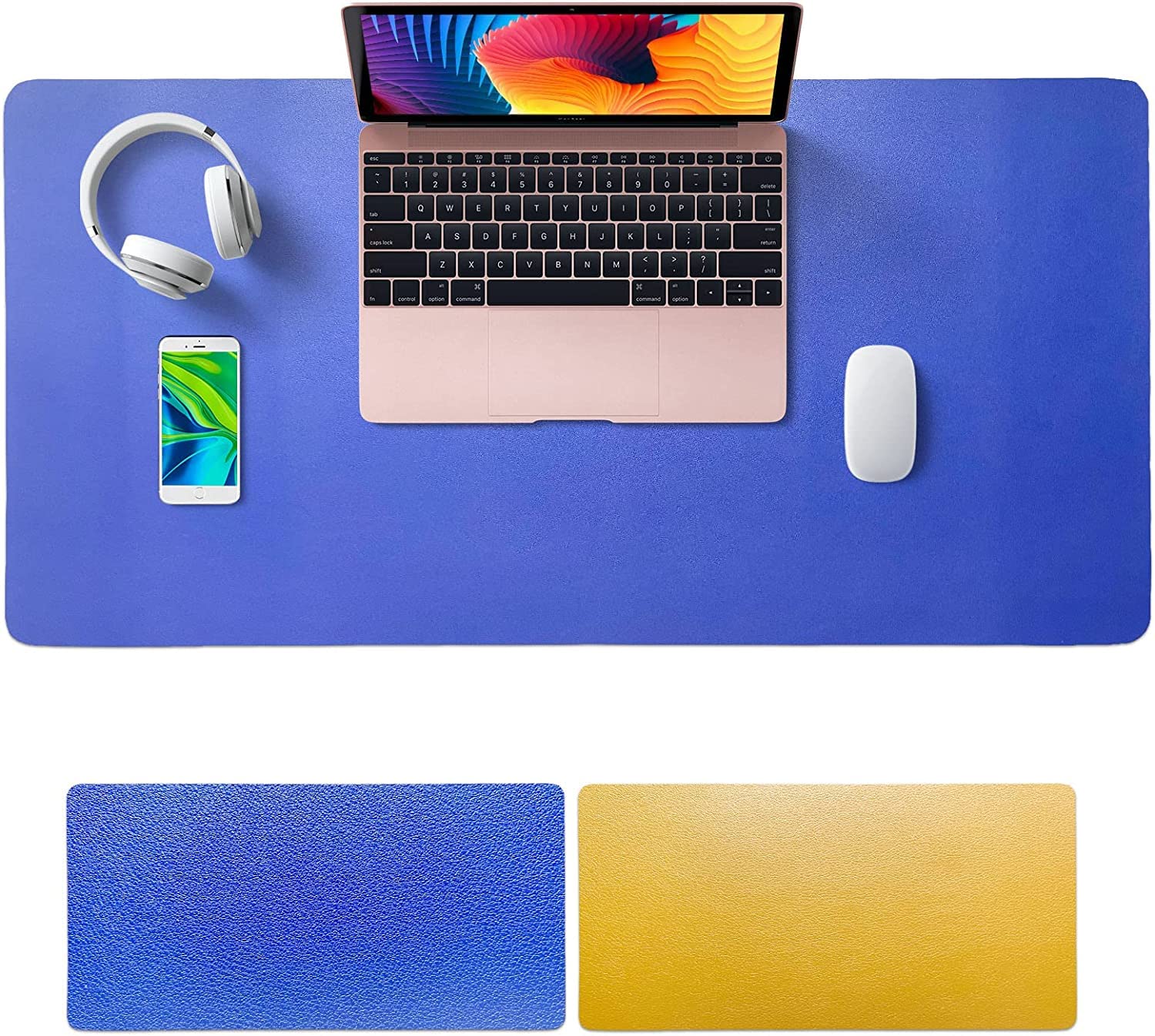 SKY-TOUCH Mouse Pad Large 80x40cm, Leather Computer Pad Office Desk Mat Extended Gaming Mouse Pad, Non-Slip Waterproof Dual-Side USe Desk Mat Protector, Blue/Yellow