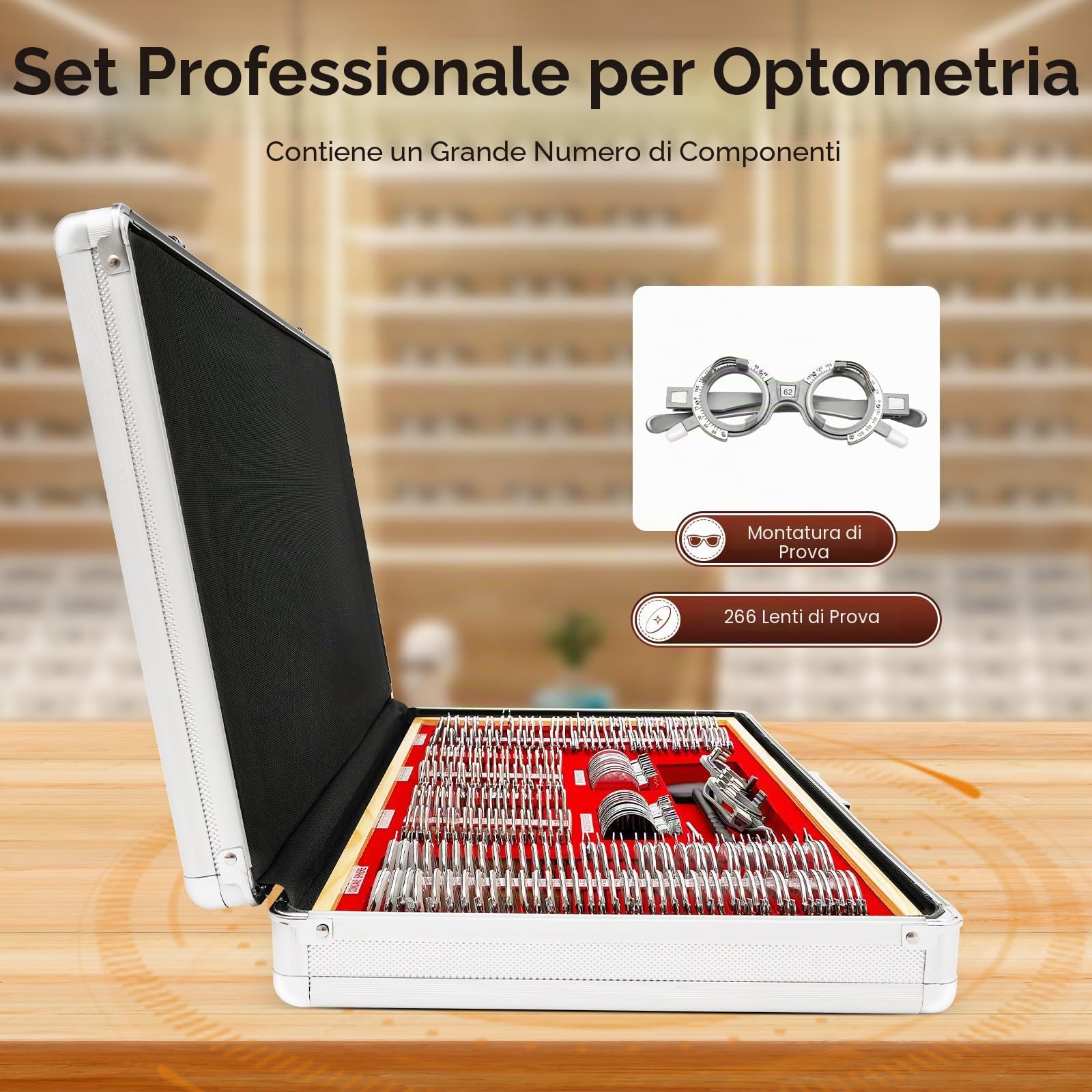 Optometrista Lenti Occhiali Prova Ottica Telaio Test Optometria Kit Metallo Strumento Lente Cerchio Alta CompatibilitÀ Kit Professionale Cassetta Bloccabile Portatile Resistente Graffi
