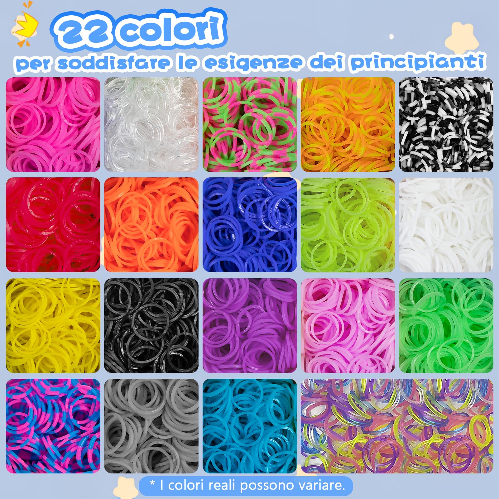 Uolifrem 2500+ Elastici per Braccialetti Bambini, 22 Colori Elastici Braccialetti Kit, Fai Da Te Loom Bands Kit con Accessori,Starter kit di elastici, Regalo per Ragazze e Ragazzi