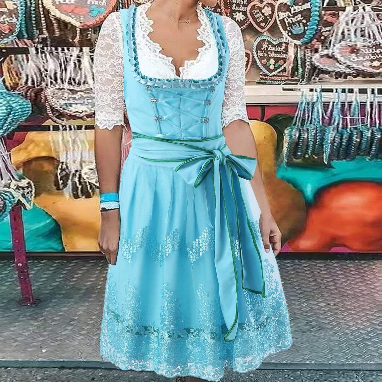 Generisch Damen Kurzarm Bierkleid Bühnenkleid im Barockstil mit Mieder Faltenrock für Volksfest Karneval historische Feierlichkeiten