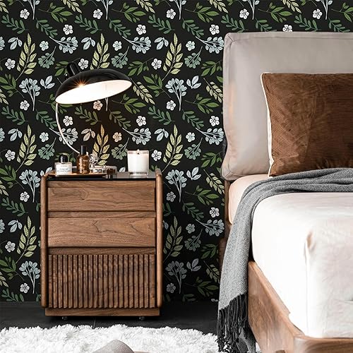 Miniatura 2 de Naphite Papel tapiz vintage para despegar y pegar, papel tapiz de hojas, papel de contacto floral bohemio para gabinetes, papel tapiz autoadhesivo