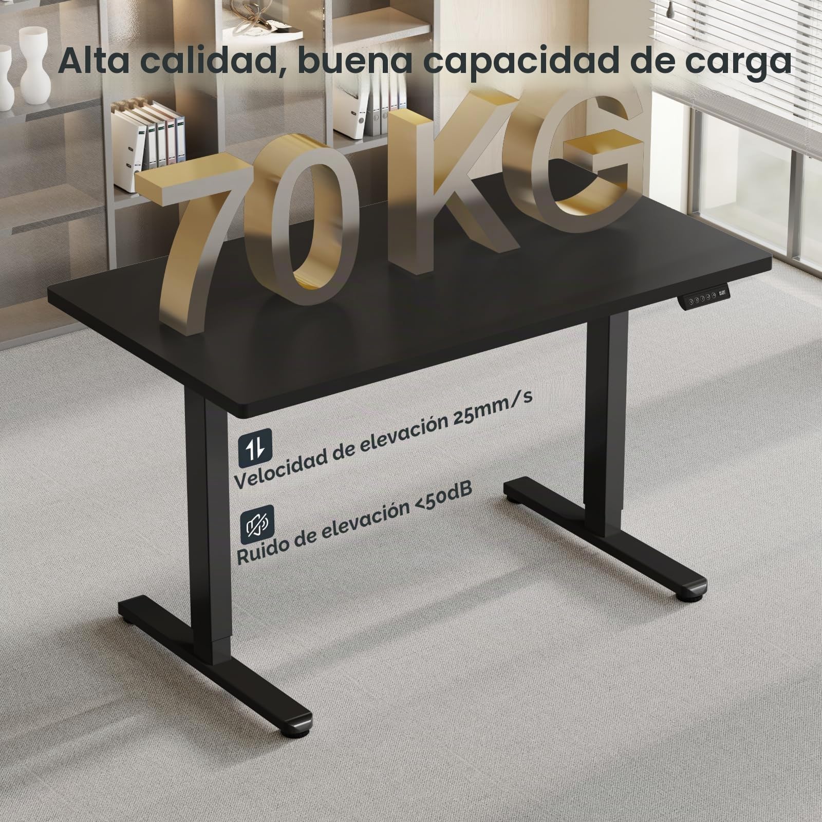 Flamaker Escritorio Eléctrico Regulable en Altura, Tamaño de Las Patas: 80 x 50 cm, Telescópico de 2 Niveles, con Protección Antichoque(Negro)