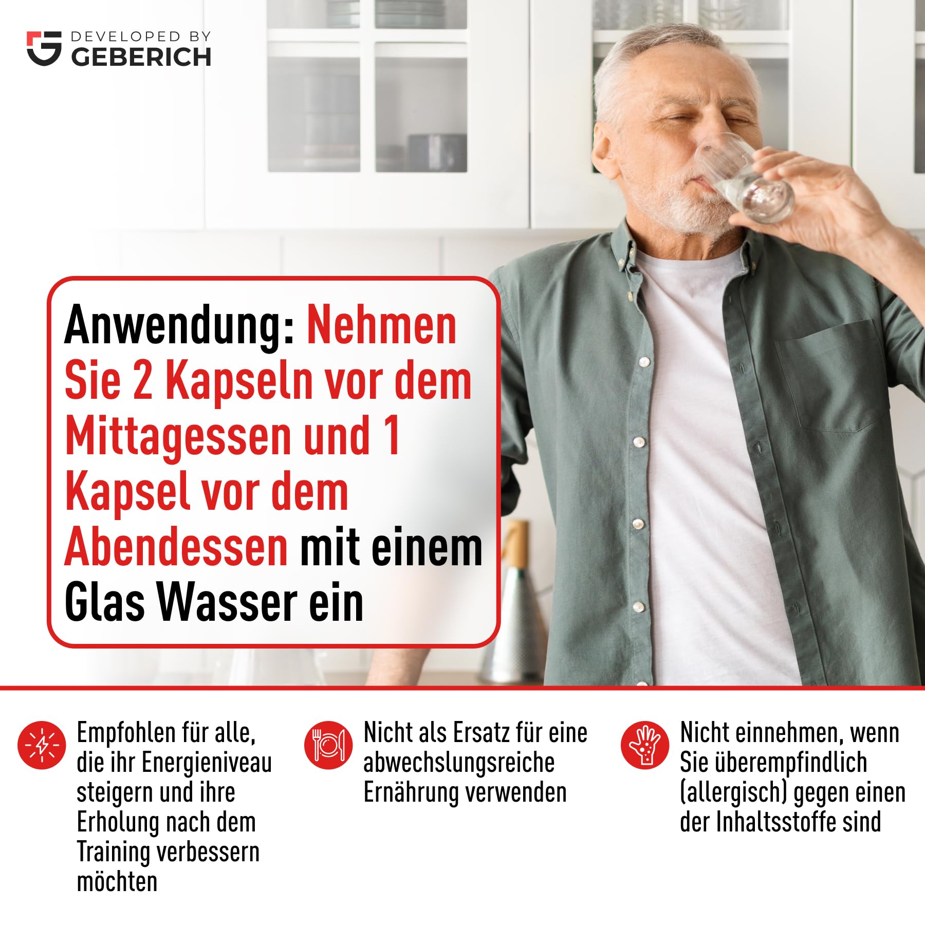 Kapseln ERETRON AKTIV | Männliches Wohlbefinden | Maca-Extrakt 4:1 600mg, L-Arginin 180mg | Unterstützt den täglichen Tonus | mit Ginseng, Serenoa Repens, Zink, Selen | Vitamine C, B3, E | 30 Kapseln