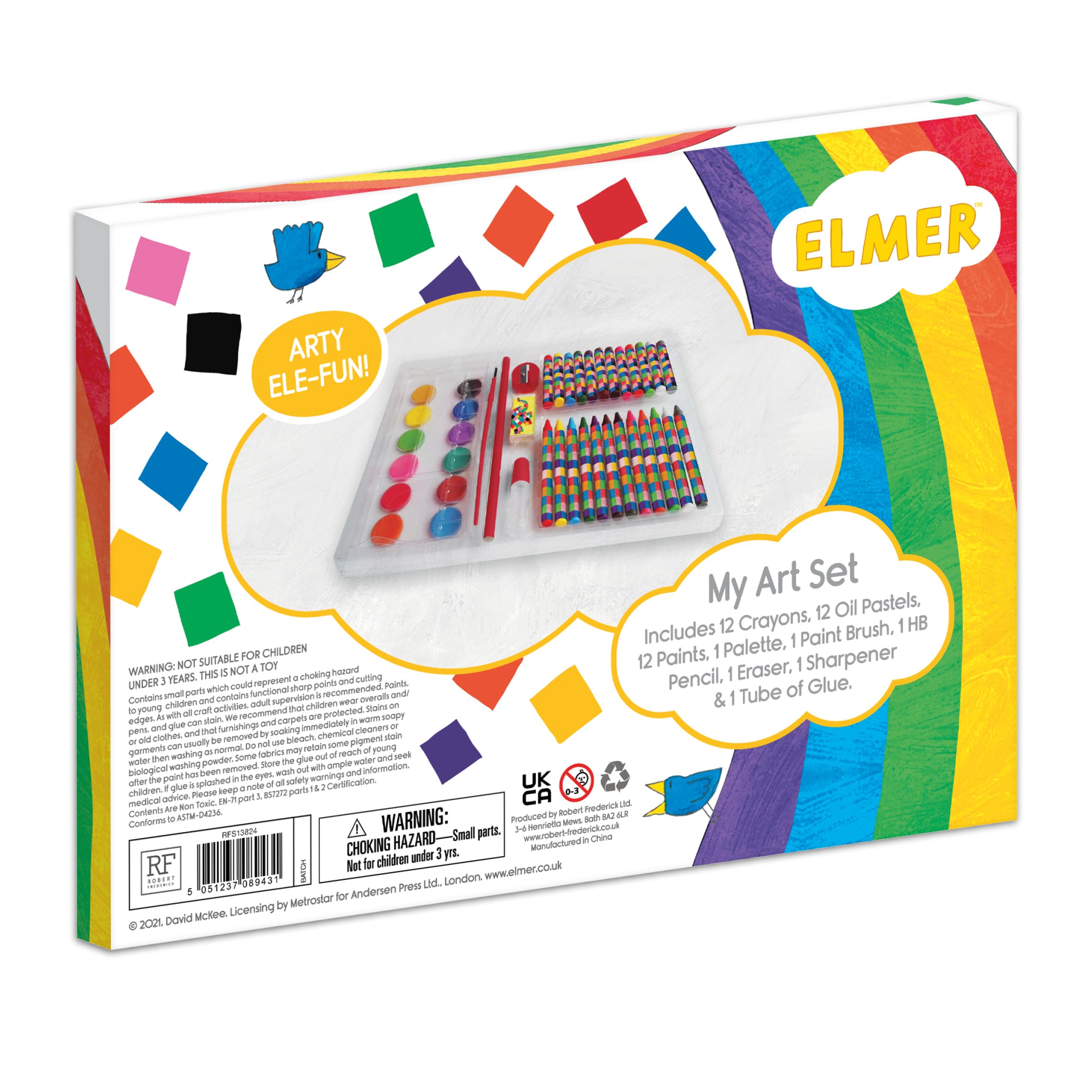 Robert Frederick Elmer Children's 42 Piece Art Set For Ages 3 to 8 Years - Includes Paints and Crayons, Multicoloured - Image 3