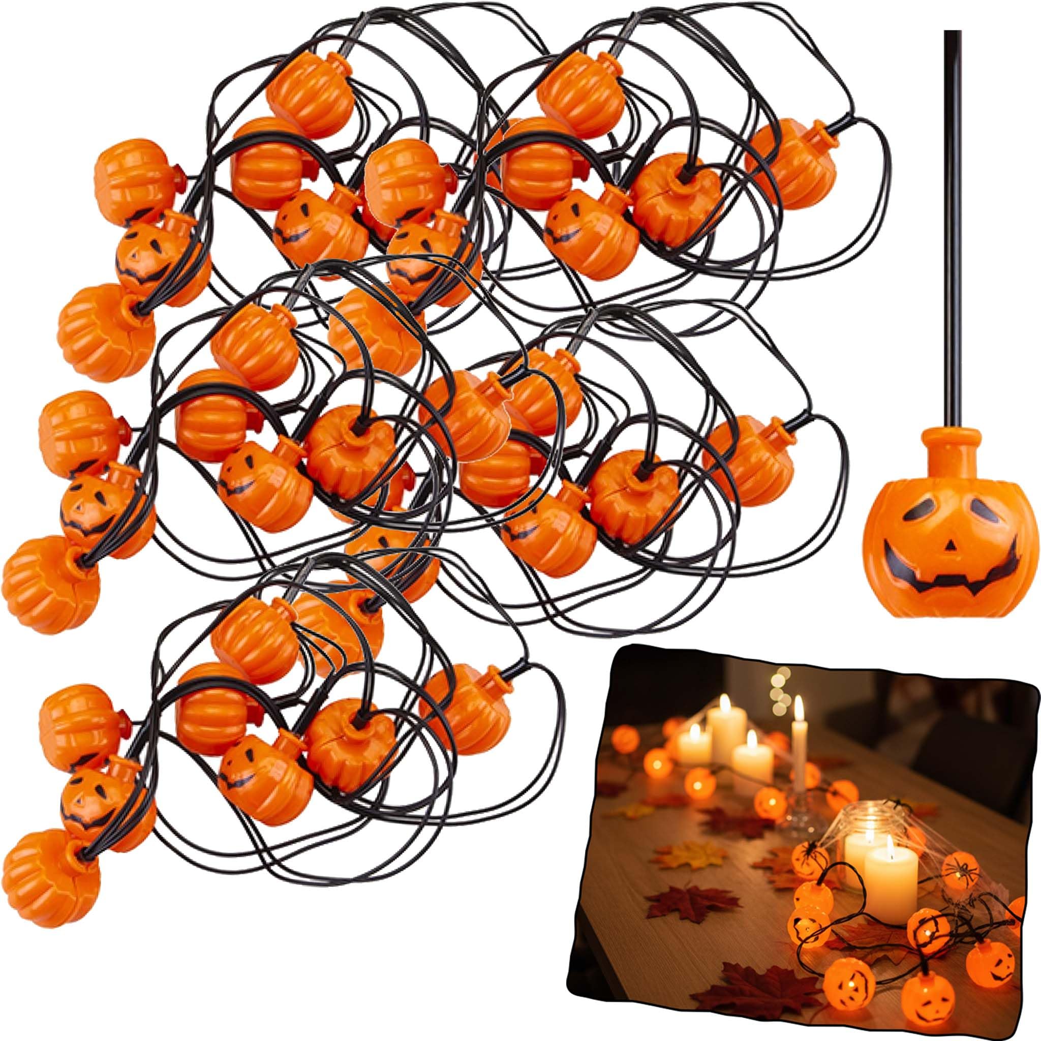 40 LED Pumpkin Fairy Lights Battery Powered, Orange Halloween String Lights for Outdoor Garden, Indoor Room, Party Decoration - Total Length 7.5M