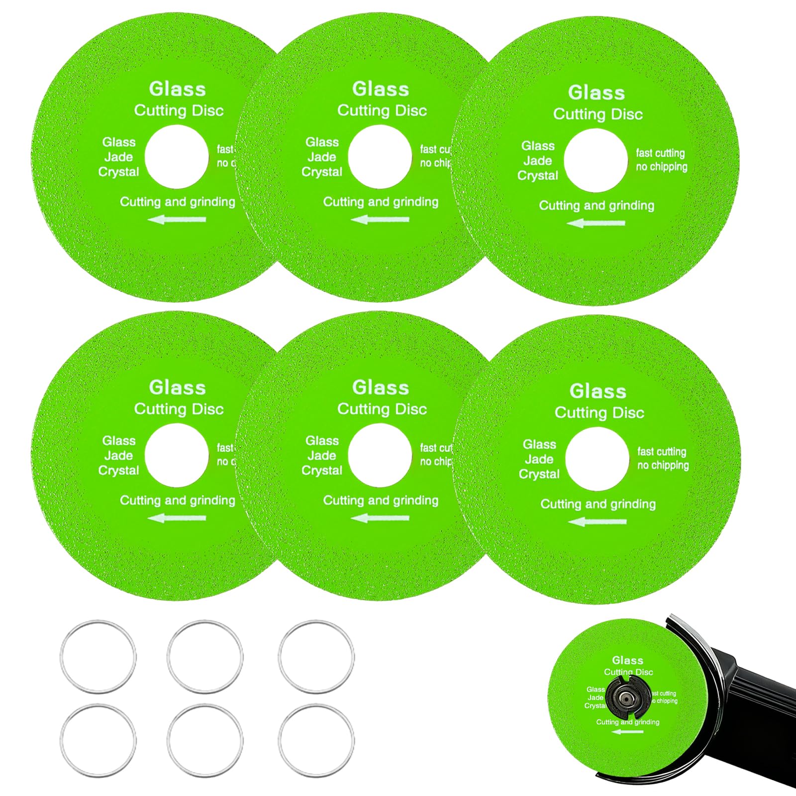 6 Glass Cutting Disc,100x22.23x15mm Diamond Tile Cutting Disc,For Angle Grinder,For Glass Tiles,Emerald Crystal,Tiles,Ceramics,Jade