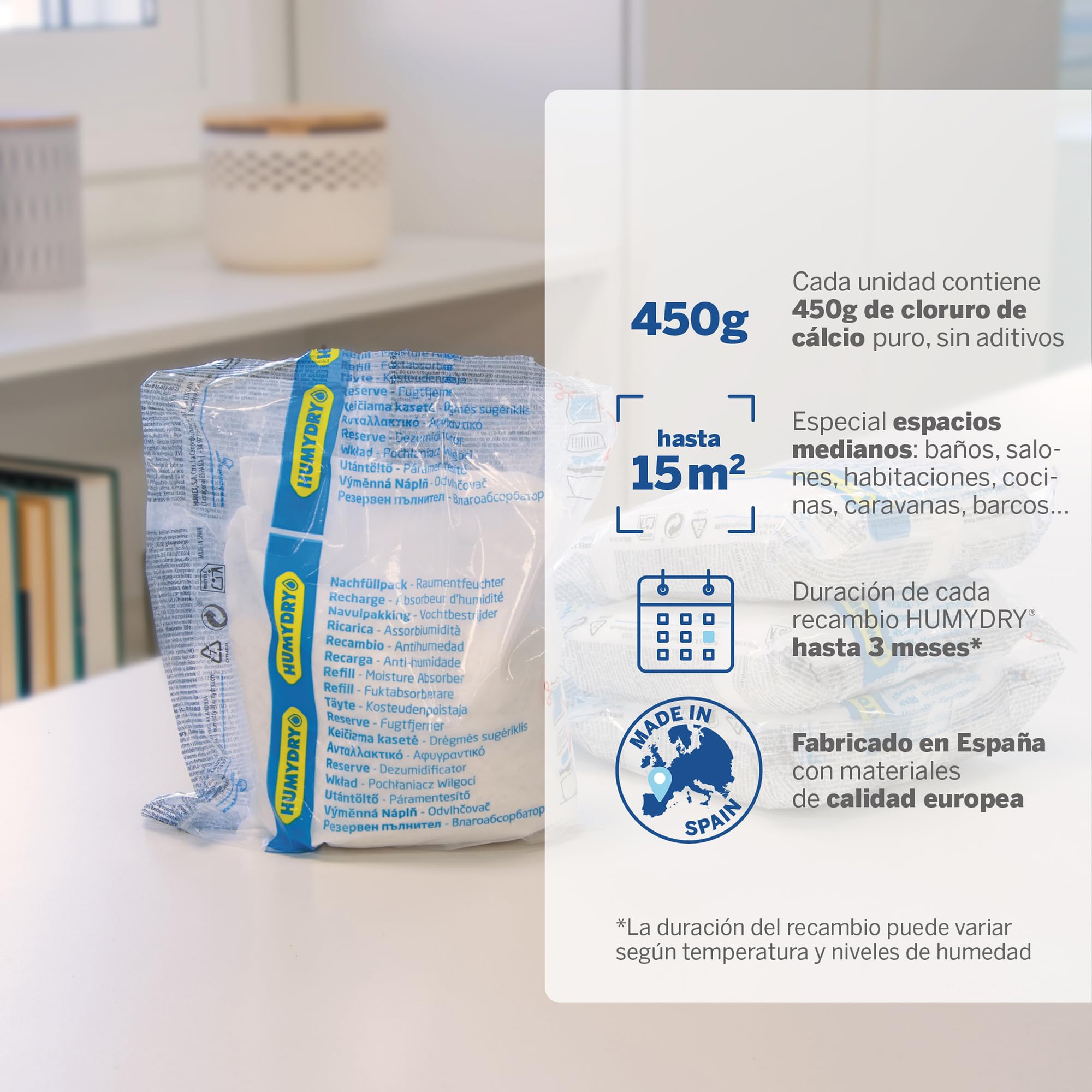 HUMYDRY -Pack 10 Recambios Antihumedad 450g – Absorbe la Humedad, Evita Olores y Manchas – Compatible con Deshumidificadores Humydry Premium 450, Smart y Premium Plus –Aroma Lavendel - Capacidad 15m2