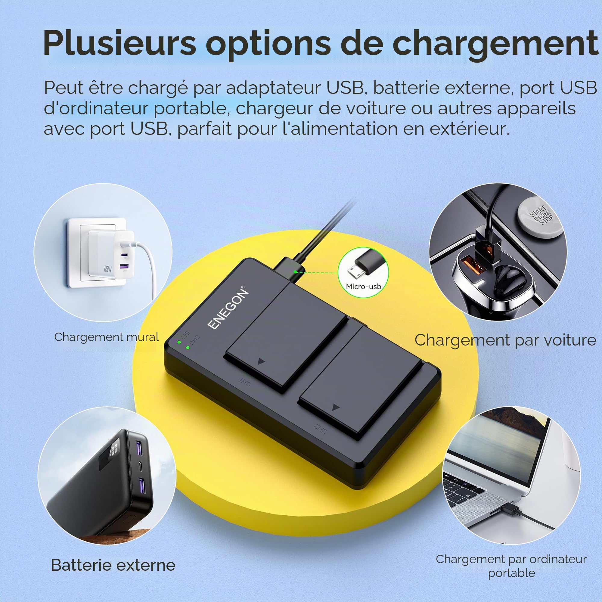 ENEGON 2 Pack LP-E17 Batterie Appareil Photo avec Micro USB Double Chargeur pour Canon Rebel SL2, T6i, T6s, T7i, EOS R10, R8, RP, R50, R100,M3, M5, M6, 200D, 250D, 77D, 750D, 760D, 800D, 8000D