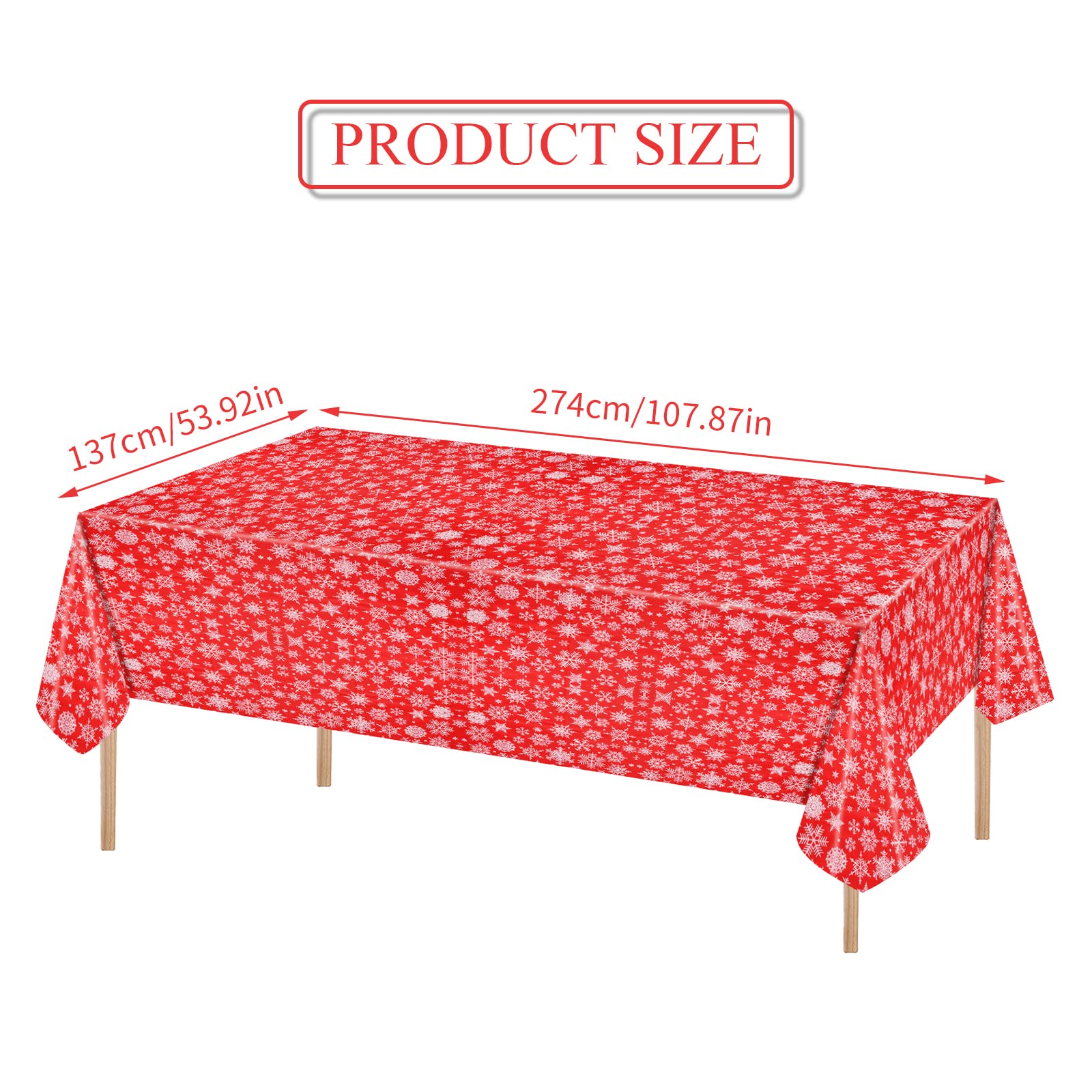 2 Tovaglie Rosse Di Natale 137x274 Cm - Copritavolo Rettangolare Con Motivo Fiocco Di Neve - Antimacchia, Impermeabile E Tagliabile Su Misura - Perfette Per Decorazioni Natalizie