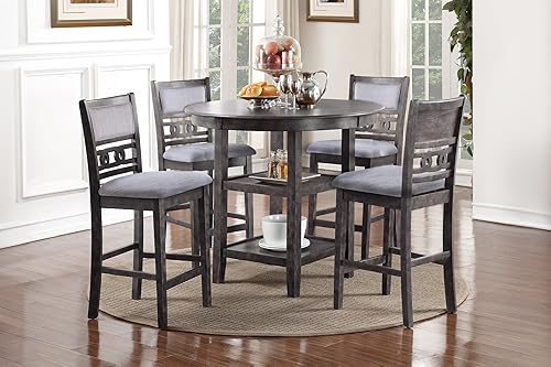 Miniatura 2 de New Classic Furniture Gia - Juego redondo de altura de mostrador de 5 piezas con 1 mesa de comedor y 4 sillas, 42 pulgadas, gris